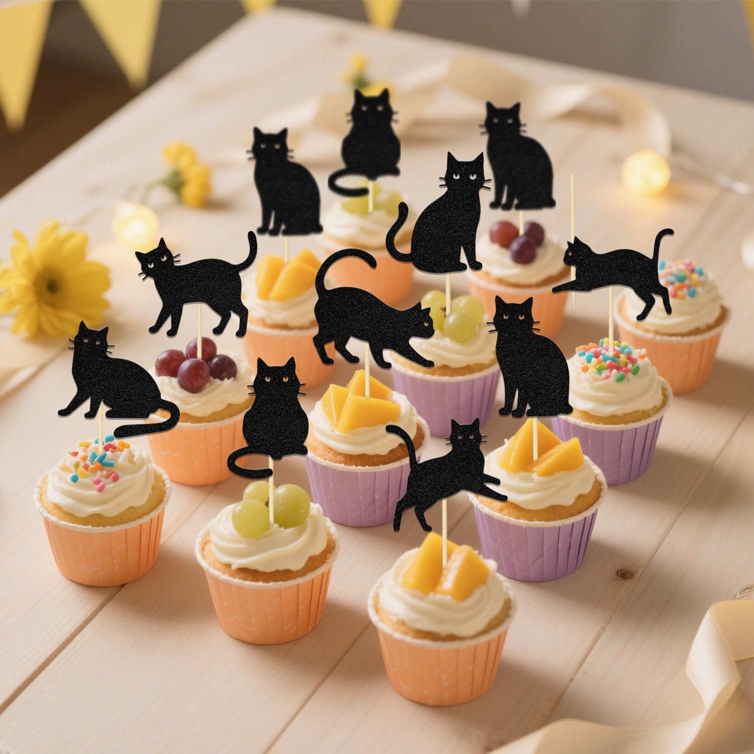 Little Cats Cupcake Topper,Cat Theme Birthday Party Decorations,Cute Kitten Theme Baby Shower Party Decorations,Little Pet Birthday Party Supplies Black - Image 7