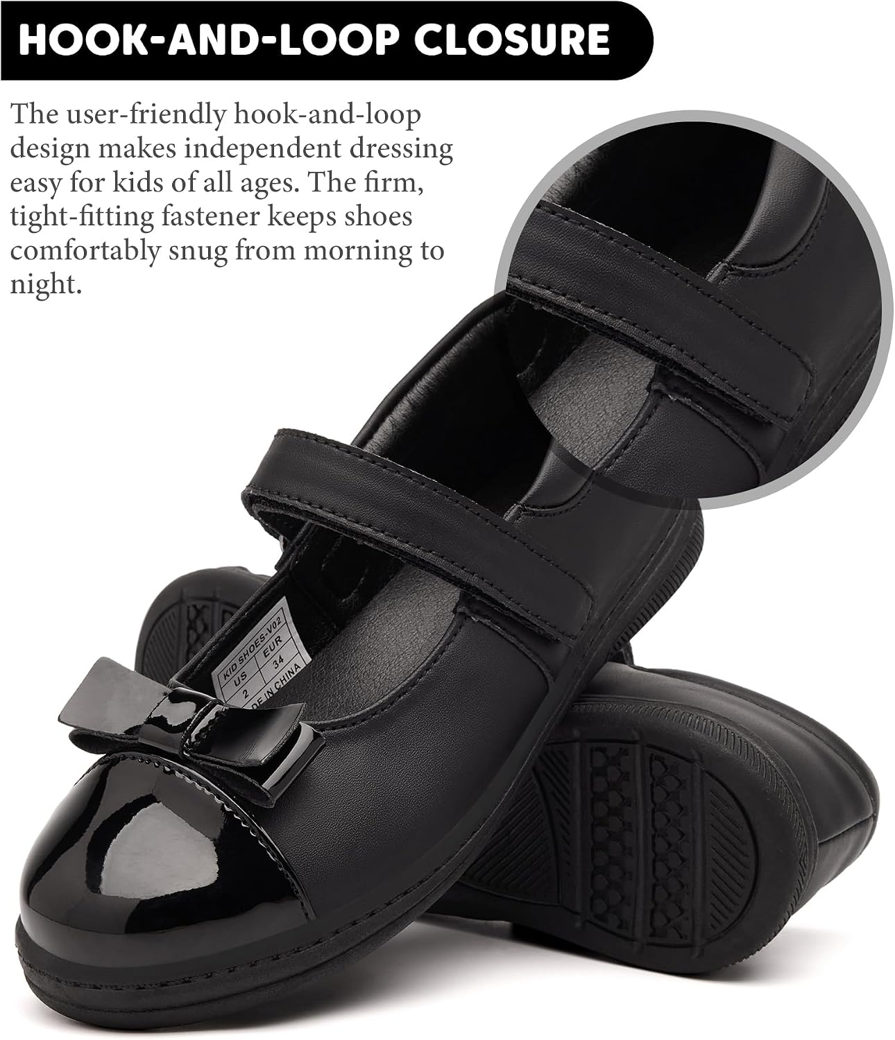 Girls Mary Jane Shoes Classic Patent Leather School Uniform Dress Shoes with Bow Breathable Princess Party Wedding Flat Shoes for Little/Big Kid