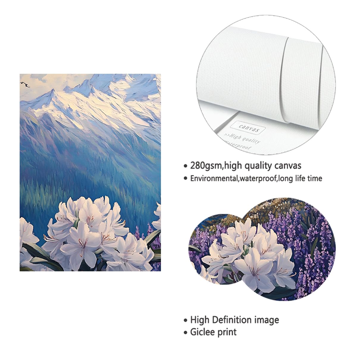 YUNART Mountain Wall Art Canvas Pictures Natural Landscape For Living Room Forest Tree Flowers Paintings For Bedroom Home Decor 65x100cm Inner Frame