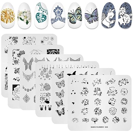 kads 6 pcs nail art stamping plates flower butterfly rabbit fashion print manicure templates