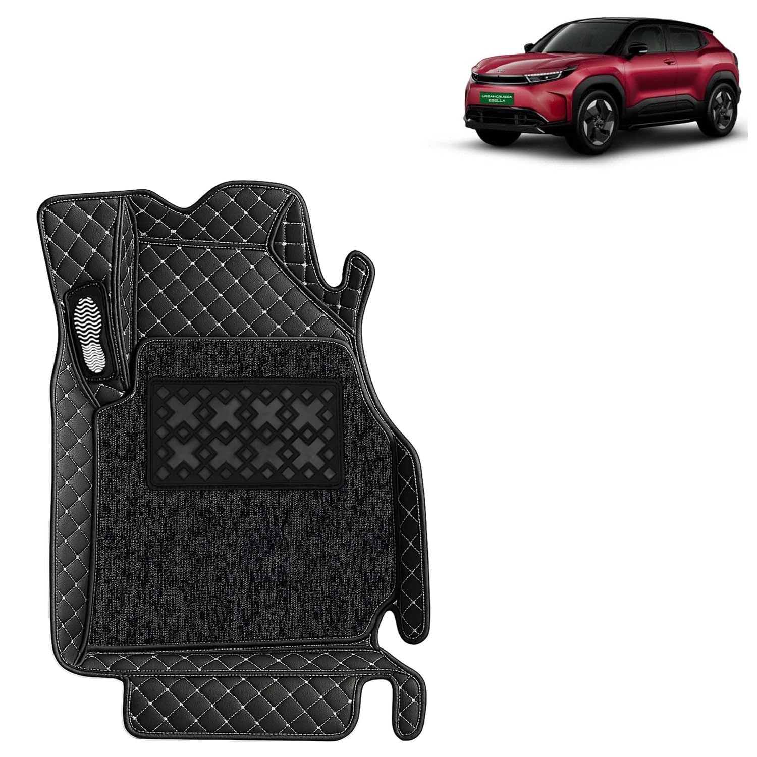 KINGSWAY Accessories Premium 7D Car Floor Mats Only Compatible with Toyota Urban Cruiser Ebella Year 2026 Onwards All Model, Set of 3 Pcs, 100% Waterproof & Washable 7D Car Foot Mats, Classic Black