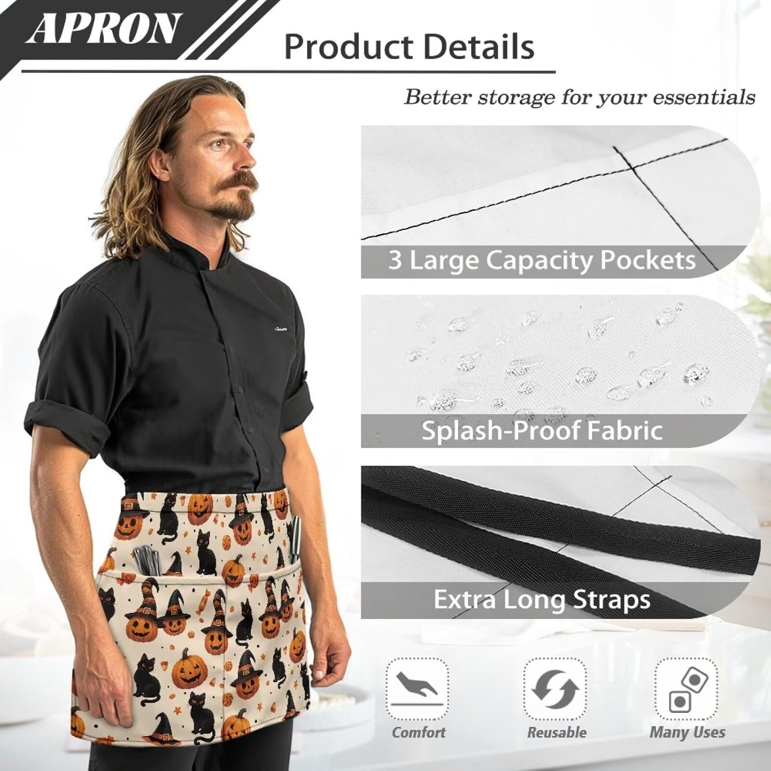 doginthehole Waist Apron with Pockets Waterproof Server Aprons for Women Men Short Half Aprons for Cooking