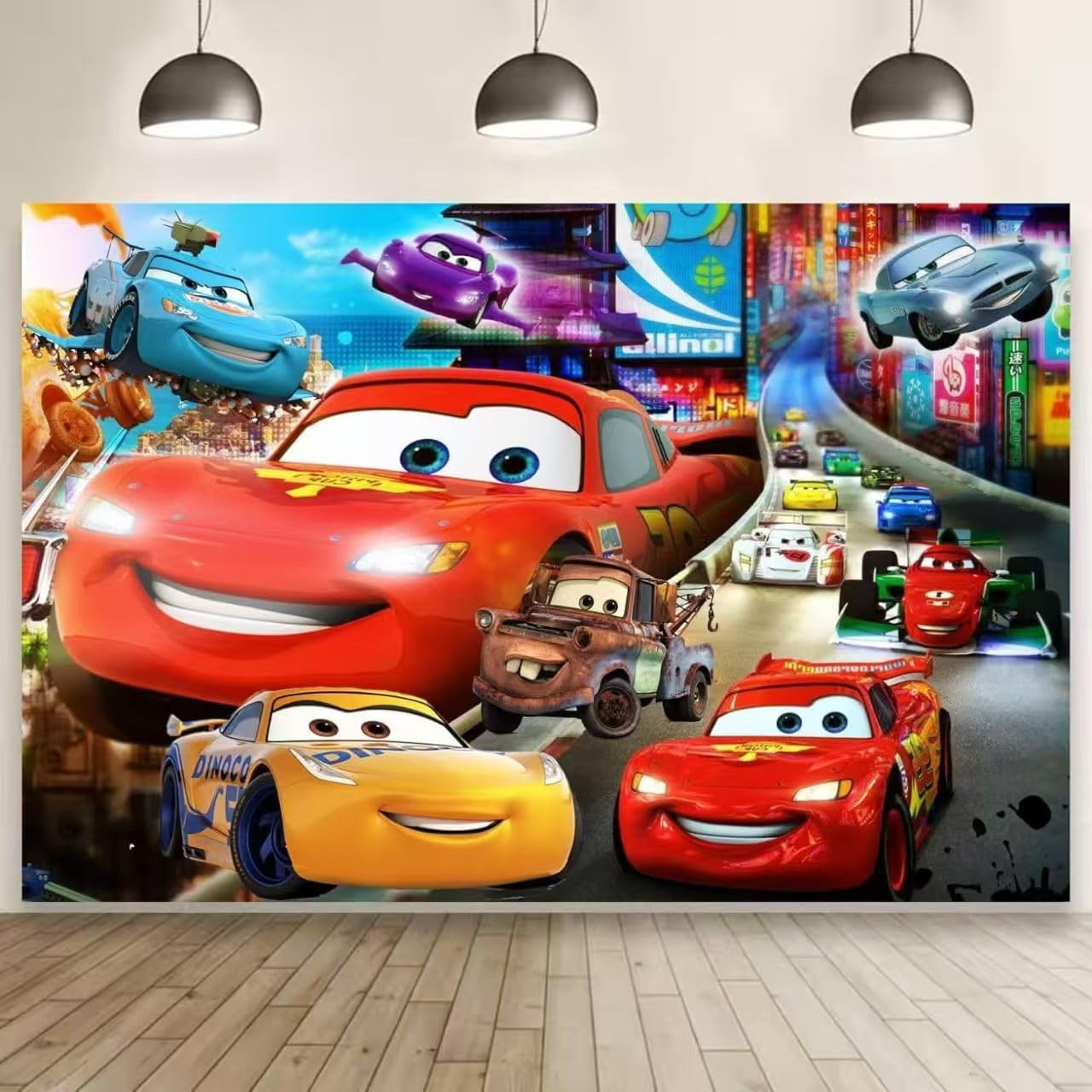 52Pcs Cars Birthday Party Supplies, Party Decorations Set Include Banner, Backdrop, Balloons, Hanging Swirls, Cake Cupcake Toppers, Tablecloth for Boys Girls Cars Theme Party