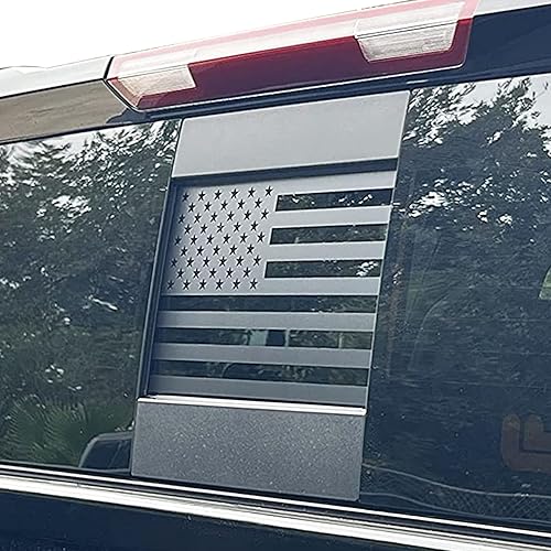 Rear Middle Window American Flag Decal for Chevy Silverado/GMC Sierra 2019-2022 2023 2024 2025 2026 Back Center Sliding Window USA Flag Vinyl Sticker Exterior Accessories(Matte Black)