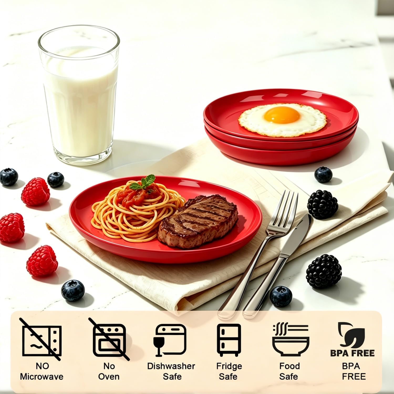 Set of 4 100% Melamine Salad Plates, 10 in Round Dessert Plates, Dishwasher-Safe, Lightweight, Shatter-Resistant, Reusable, Perfect for Dining, Weddings, and Everyday Use