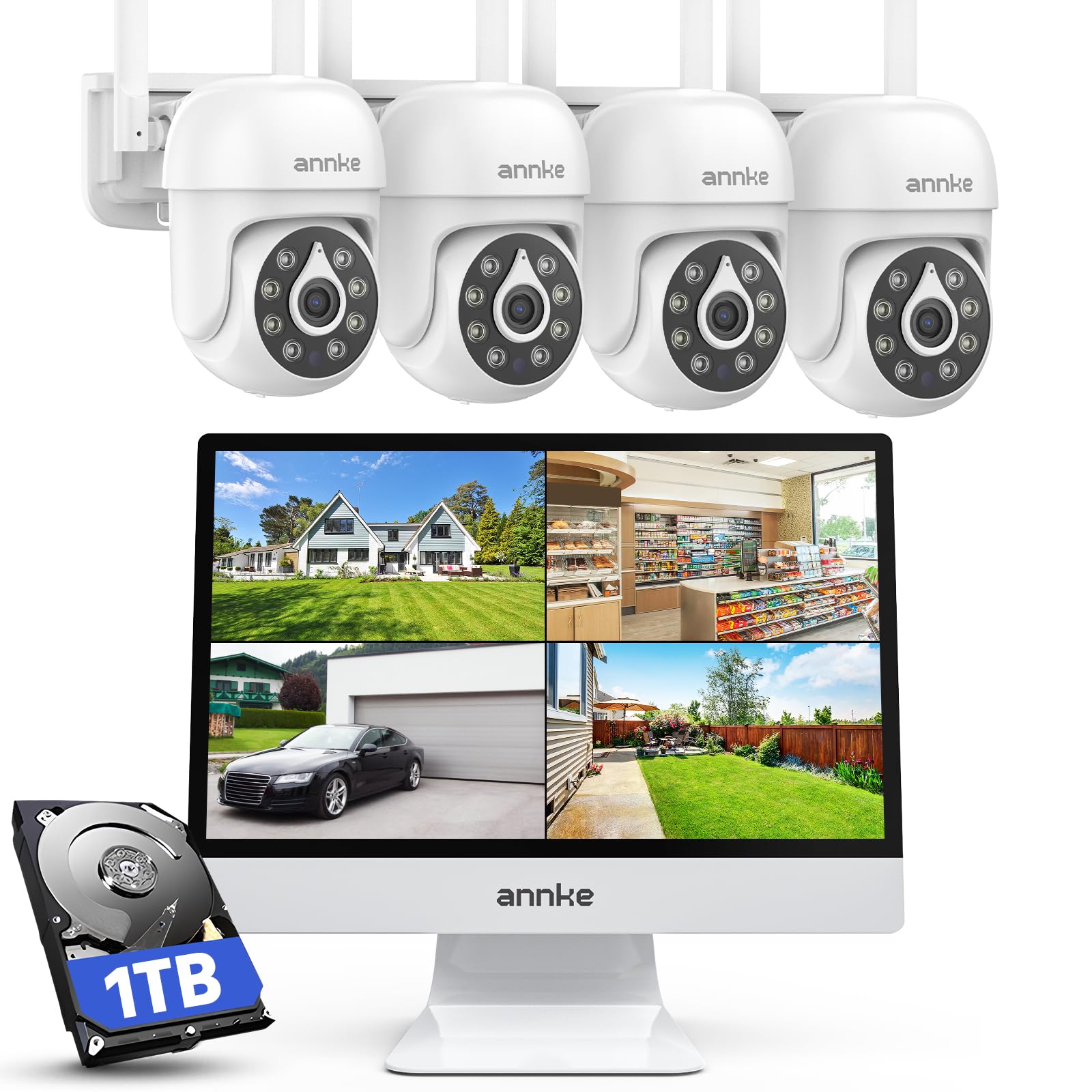 ANNKE 5MP PTZ Kit Caméra de Surveillance WiFi Extérieure avec 12" Moniteur