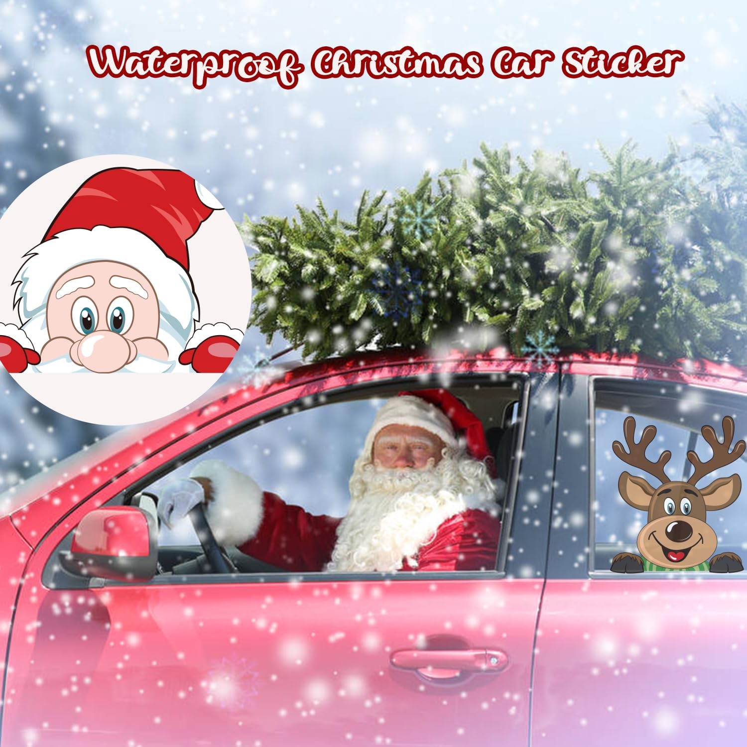 LOKIPA Christmas Car Sticker, 2PCS Christmas Car Window Decals Cute Santa Car Window Stickers for Christmas Car Decorations Accessories (Reindeer and Santa Claus) image 5