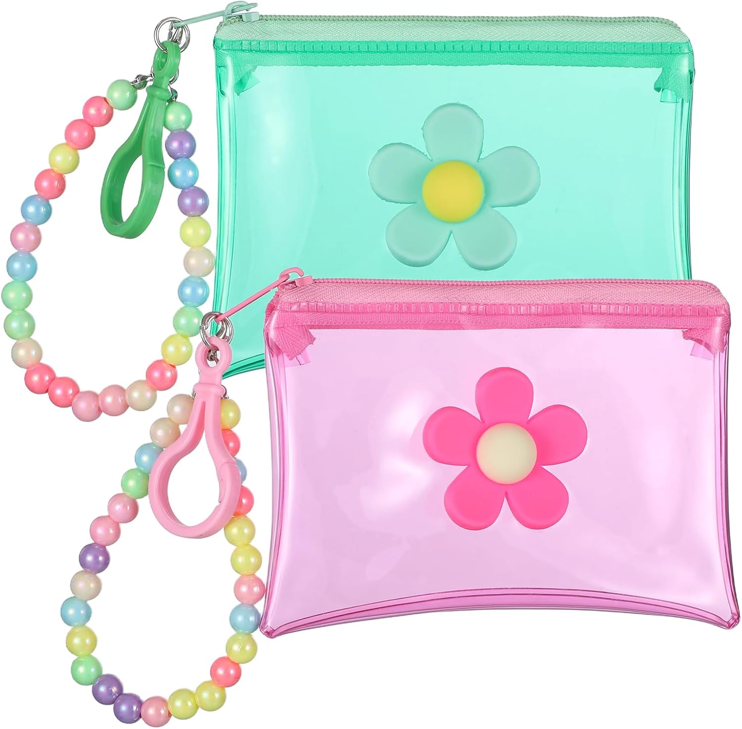 2 PCS Coin Purse Credit Card Holder, Small Cute Wallet Zipper Coin Pocket Wallet Bead Chain Keychain Pouch for Women Girls
