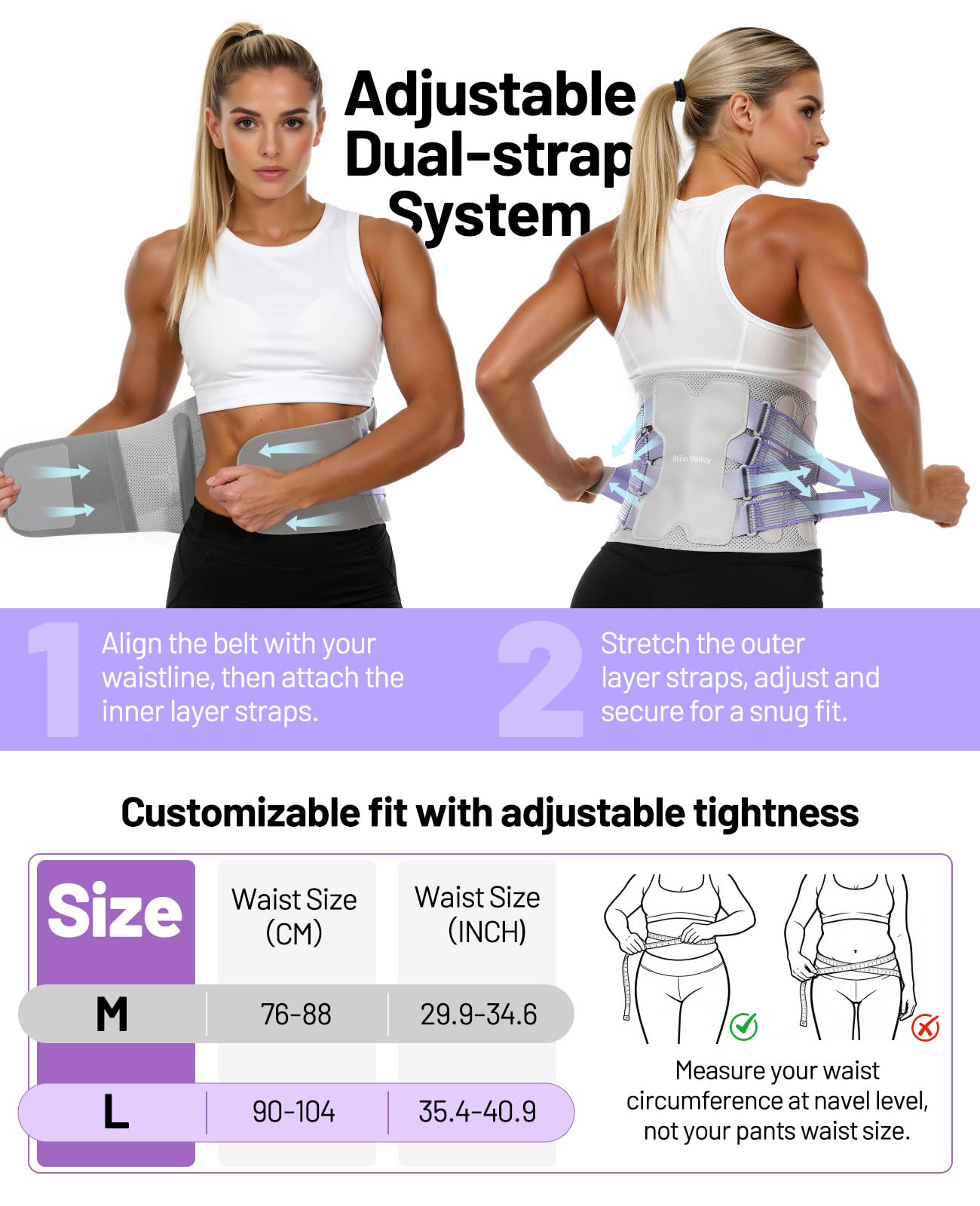 Faja Lumbar para Mujeres, Faja de Soporte para Aliviar el Dolor Lumbar, Cinturón Lumbar Ajustable con Almohadilla Lumbar, Faja Ergonómica Transpirable de Alivio Inmediato para Hernia Discal, L