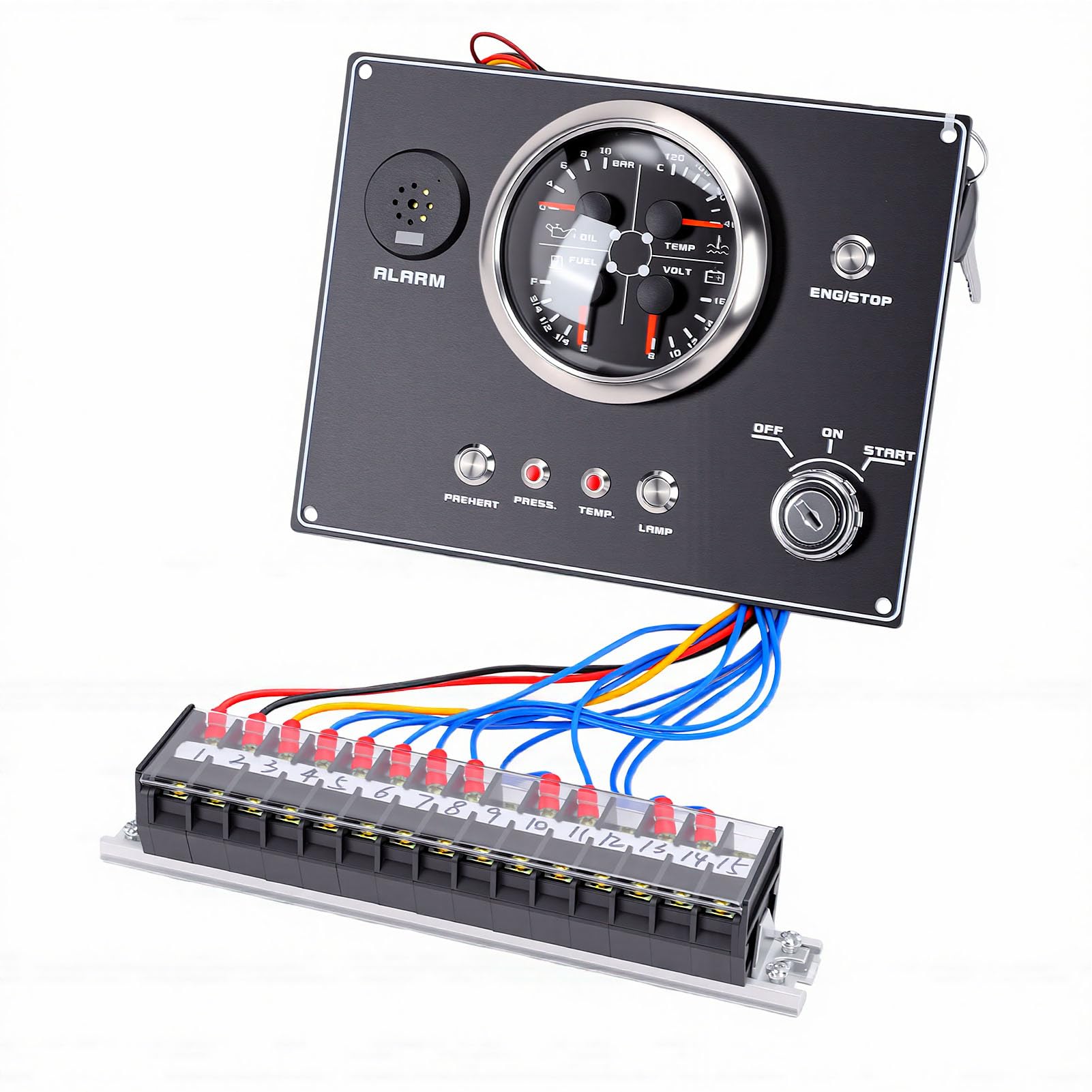 Goshyda Panel de Instrumentos para Barcos 4 en 1 de 12 V, Grupo de Indicadores Multifunción con Nivel de Aceite, Presión de Aceite, Temperatura del Agua, Voltímetro para Yates, Vehículos
