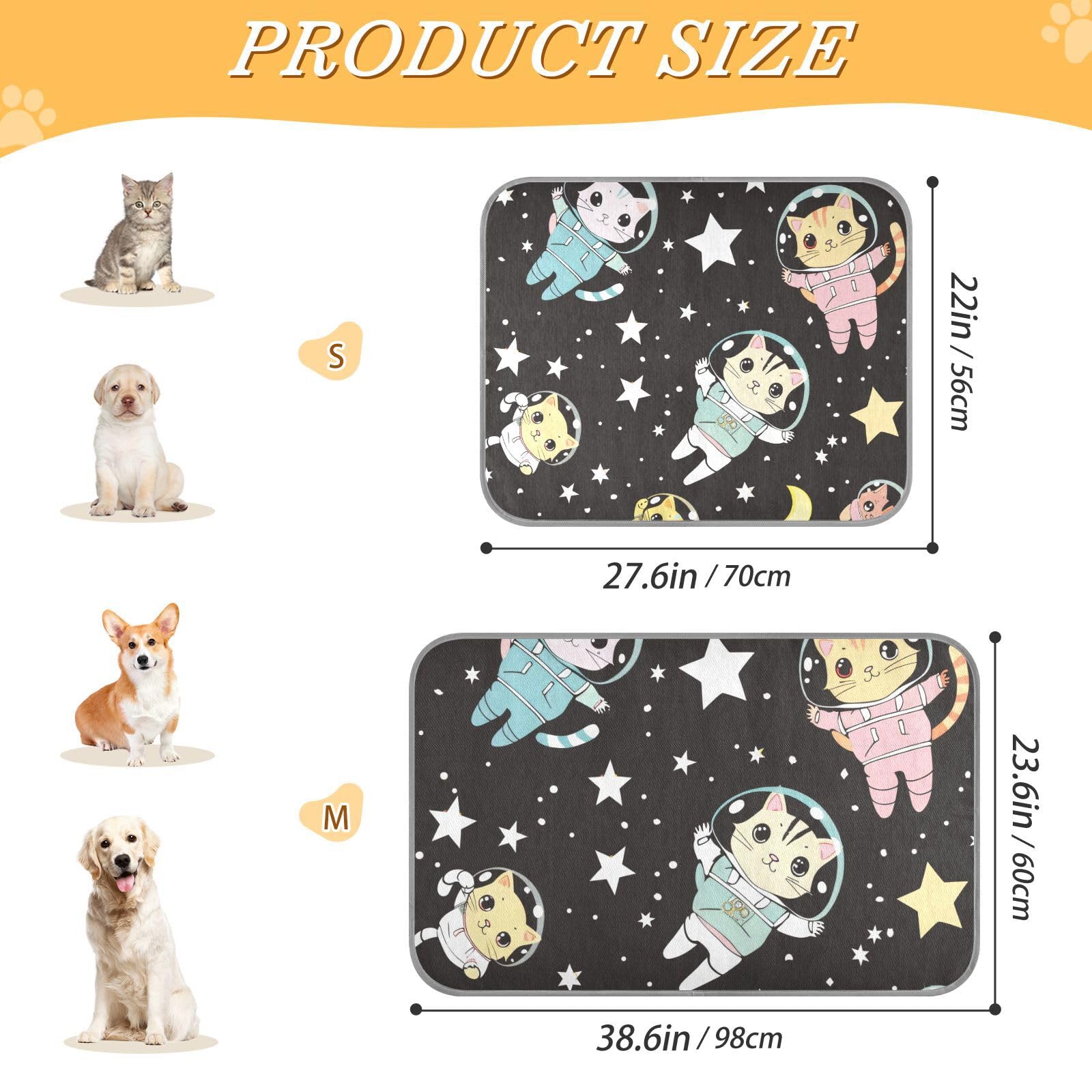 EtherSpher Colorful Cartoon Cute Kitten Astronaut Summer Gel Cooling pad Self Cooling cat Bed for Outdoor for Kitten Outside cat Washable Manta Fria para Perros M