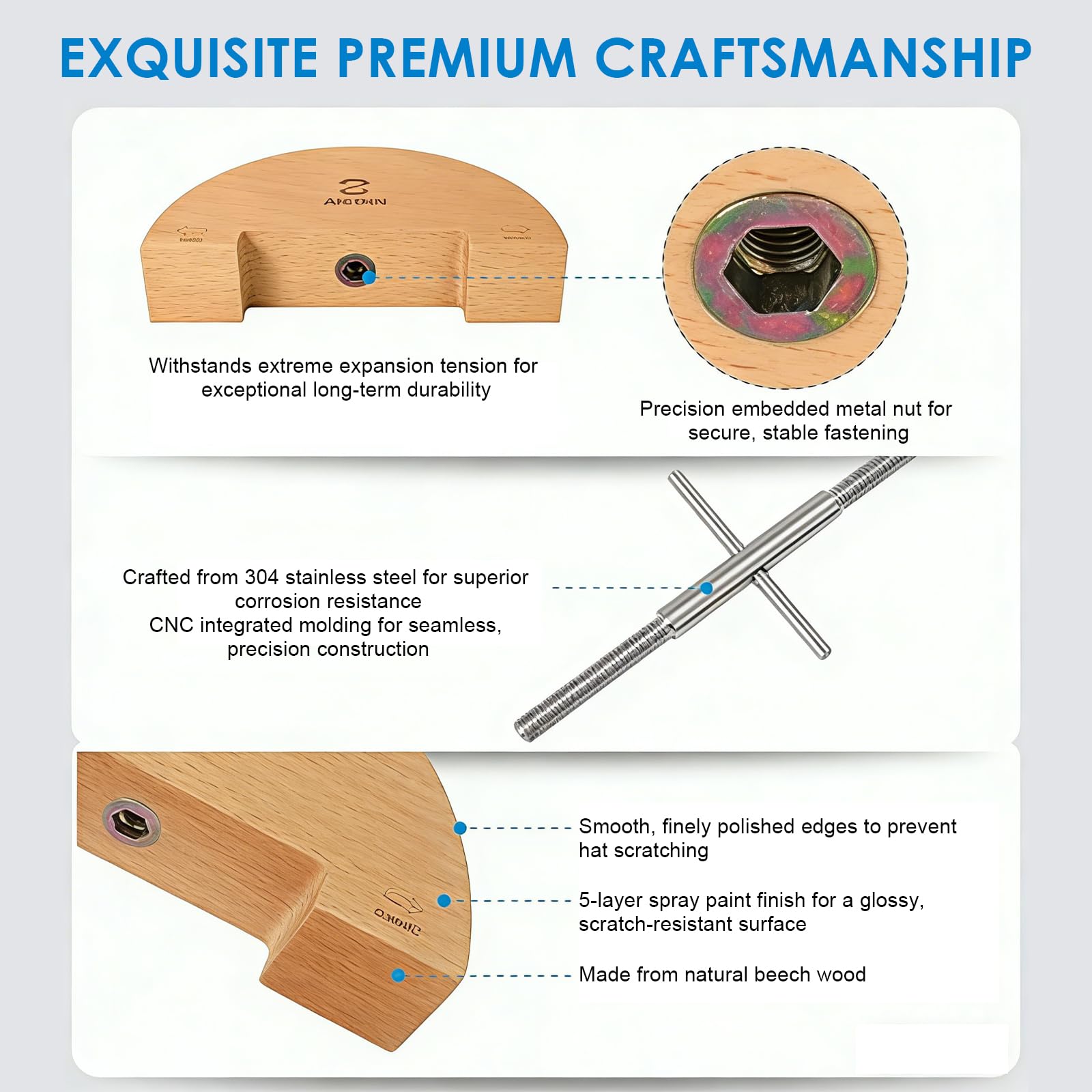 Dilatador de Sombreros para Hombre, Extensor de Madera para Sombreros Cowboy y Gorras Ajustables, Resistente y Duradero, Mantiene la Forma, Ajustable Sin Herramientas