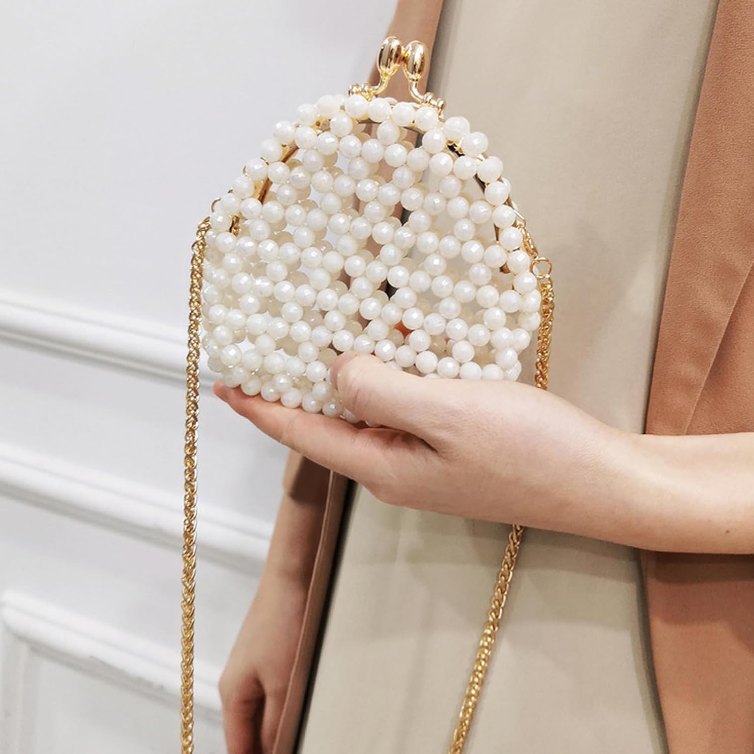 SHESRA Luxury Pearl Bag Chain Bag Purse Bags, Artificial Pearl Clutch Crossbody Handmade Bags Evening Bags for Party Wedding Bridal Party Travel Prom 45