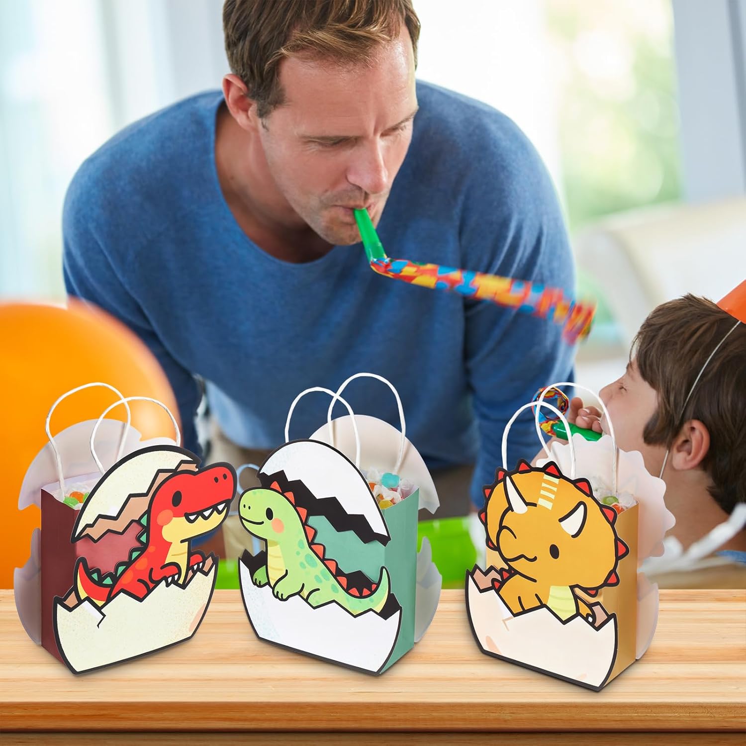 Tosstuki 24 Pcs Dinosaur Party Favor Bags 3D Dinosaur Birthday Gift Goodie Bags with Handles Little Dino Treat Paper Bag for Candy Dino Themed Birthday Party Decorations Supplies - Image 6