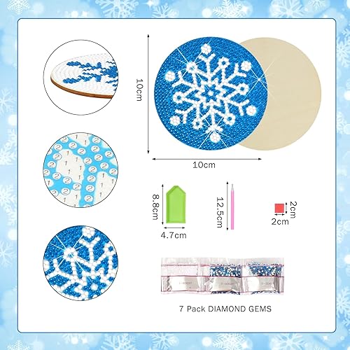 Miniatura 7 de Fennoral Paquete de 9 posavasos de pintura de diamantes de copo de nieve de invierno con soporte para pintura de diamantes de invierno para adultos,