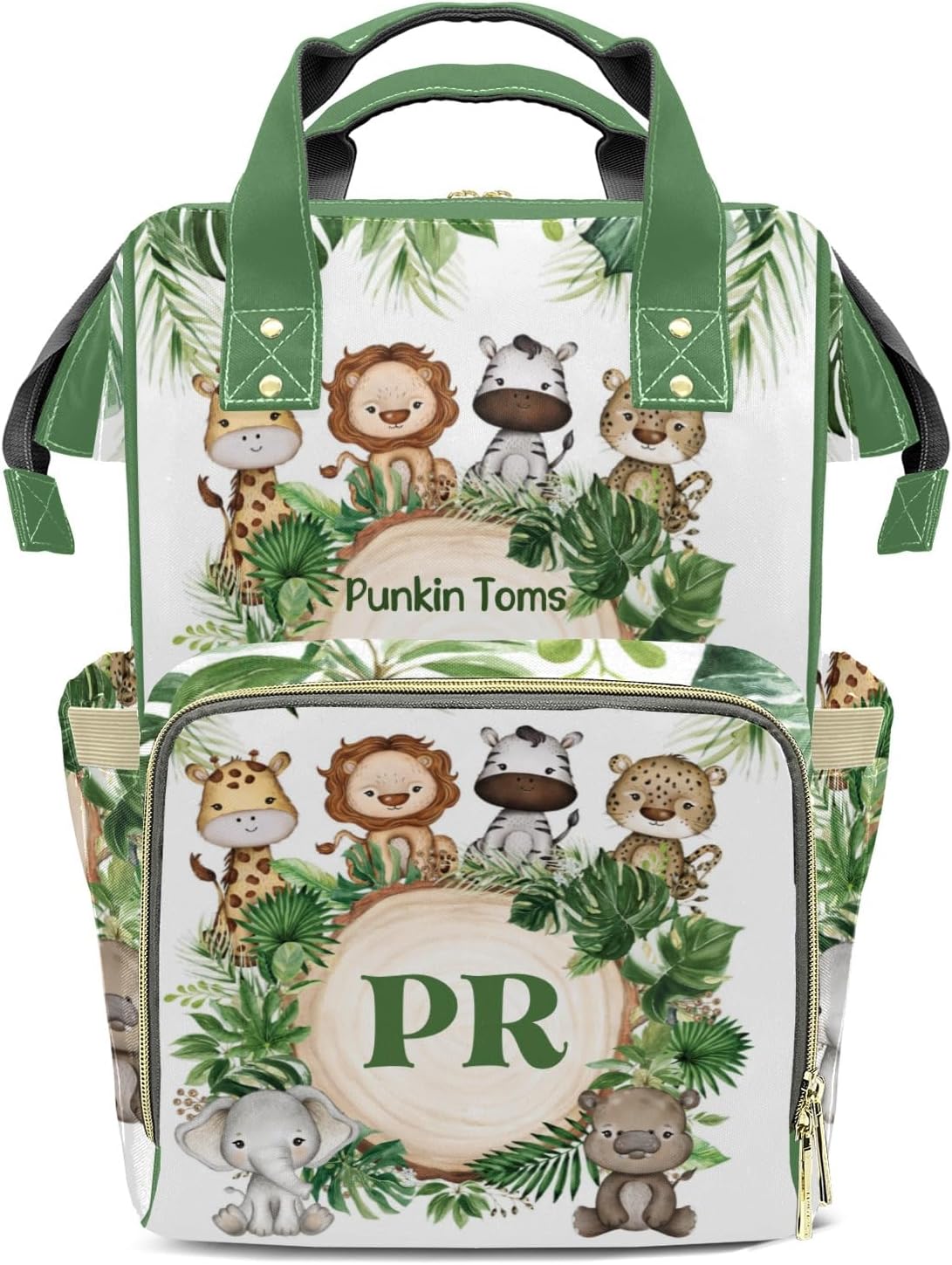 Animals Safari Plam Monogram Personalized Large Capacity Diaper Bags,Custom Name Backpack Casual Daypack Bag Nappy Bag Backpack Gifts for Girls Boys