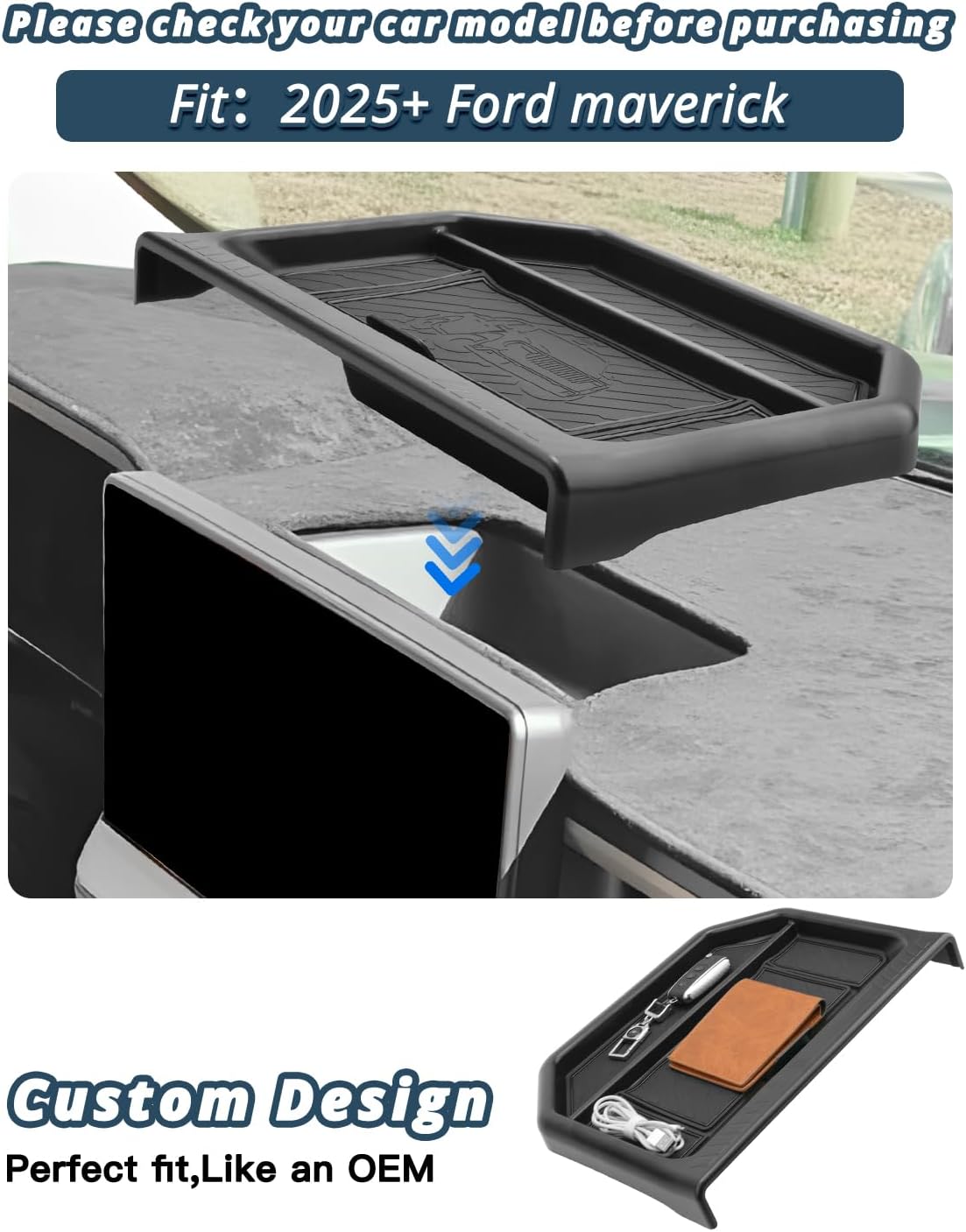 Ruiya 2025 2026 Maverick Behind Screen Organizer for Ford Maverick Accessories Dash Storage Tray Compatible with 2025 2026 Ford Maverick(Only for 13.2" Display Screen)