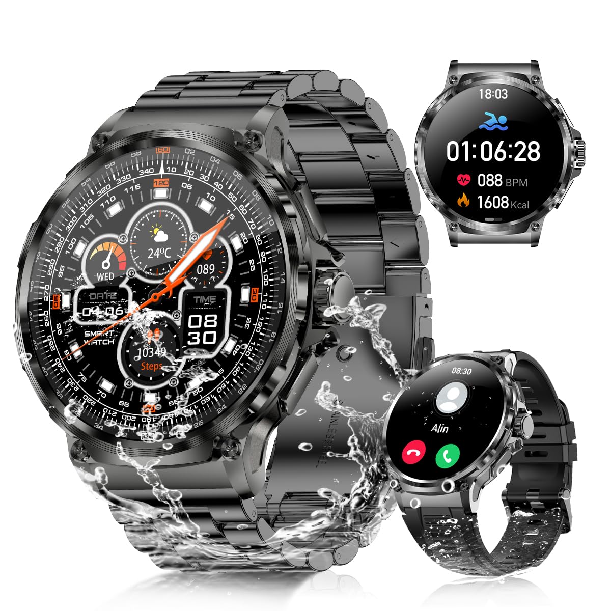 SkyBand Cinturino In Acciaio Inossidabile Per Smartwatch UMIDIGI Urun – Sostituzione Metallo Moda, Regolabile Per Polsi 145-208mm (Nero) - 4