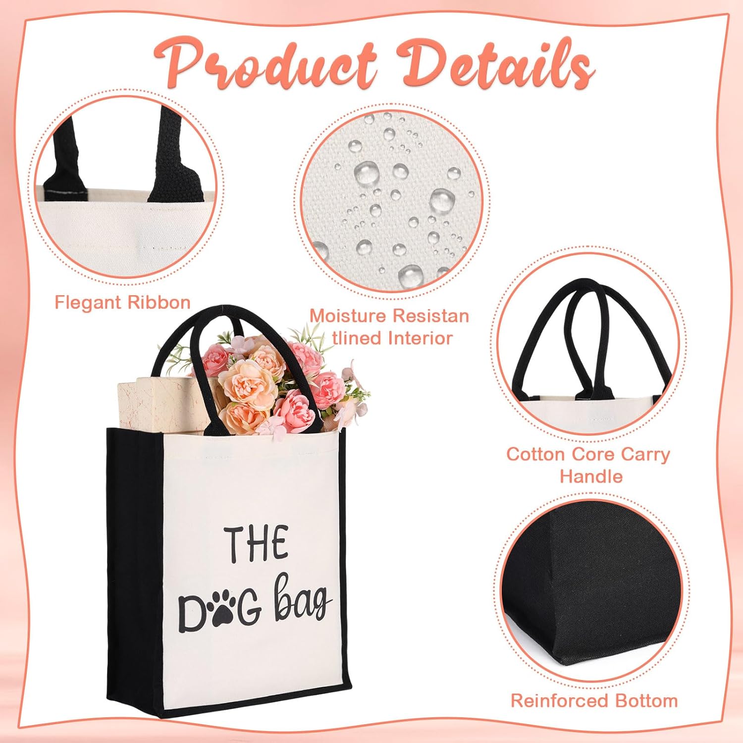 Dog Tote Bag for Women, Printed Design Canvas Reusable Dog Shopping Bag, Spacious 13.4x11.8x5.1 Inches, Ideal Gift for Doggie Lovers Owners, Christmas - Image 5