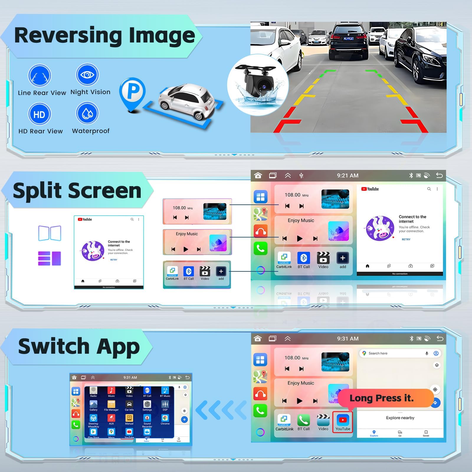 [8 Core 4G+64G] Hikity Car Radio per Peugeot 3008 2009-2016 Wireless Carplay Android Auto Android Autoradio 9 Pollici Stereo Auto con GPS 32EQ WIFI Bluetooth SWC MIC Telecamera Posteriore