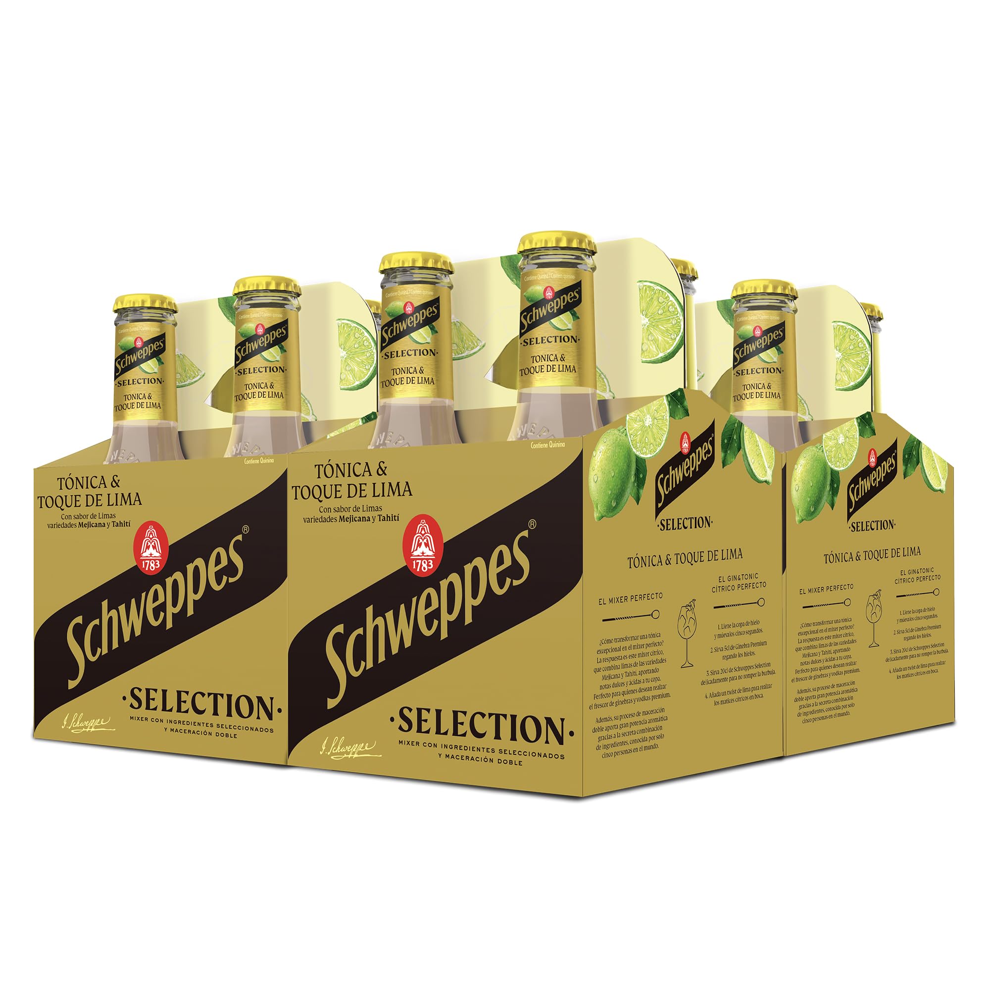 Schweppes Selection Tónica con un toque de Lima - Vidrio, Pack 6 cestas 4 x 20 cl (total: 24 botellas)