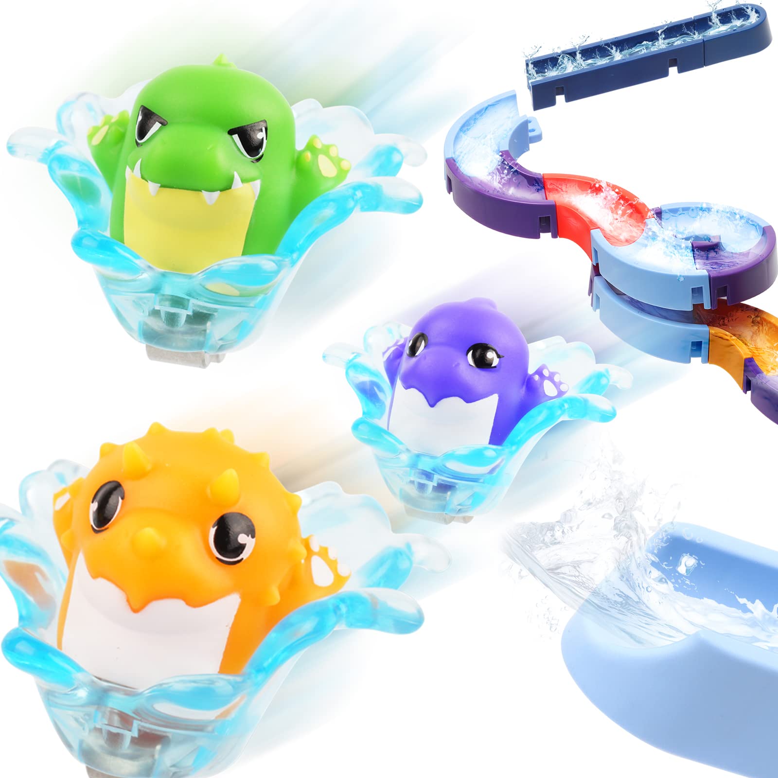 Dinosaur Baby Bath Toys Slide Tracks for Kids for Toddlers 0-1 3-5 1-3 Rusted Free Birthday Gift for Boys & Girls Age 0 1 2 3 4 5 Years Old Dino Set