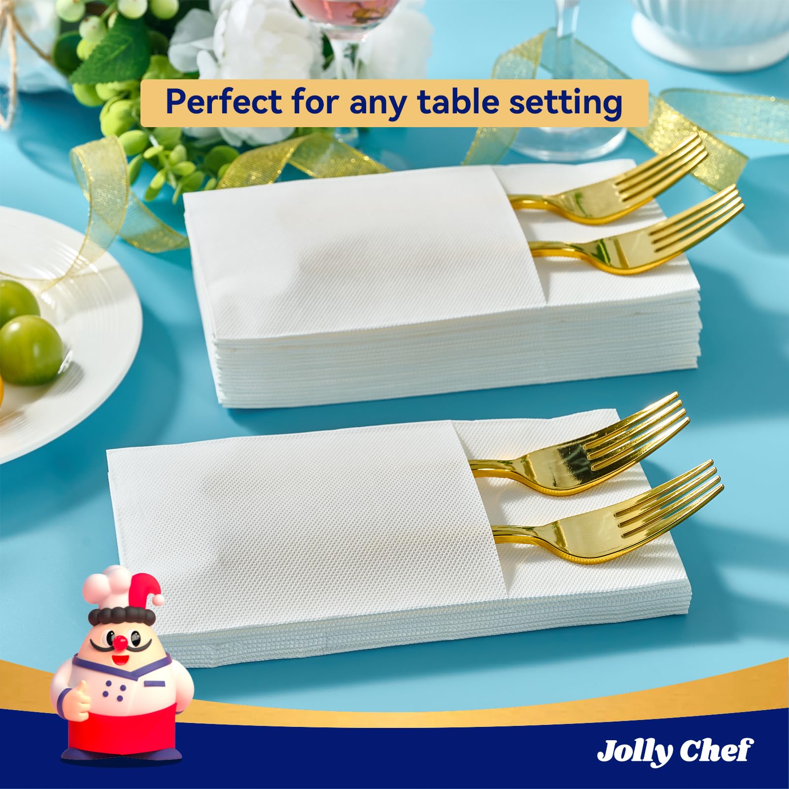 200 servilletas de papel con bolsillo integrado para cubiertos preplegadas para invitados | Bolsillo integrado para cubiertos, toallas de mano desechables preplegadas para cenas, fiestas, bodas o eventos