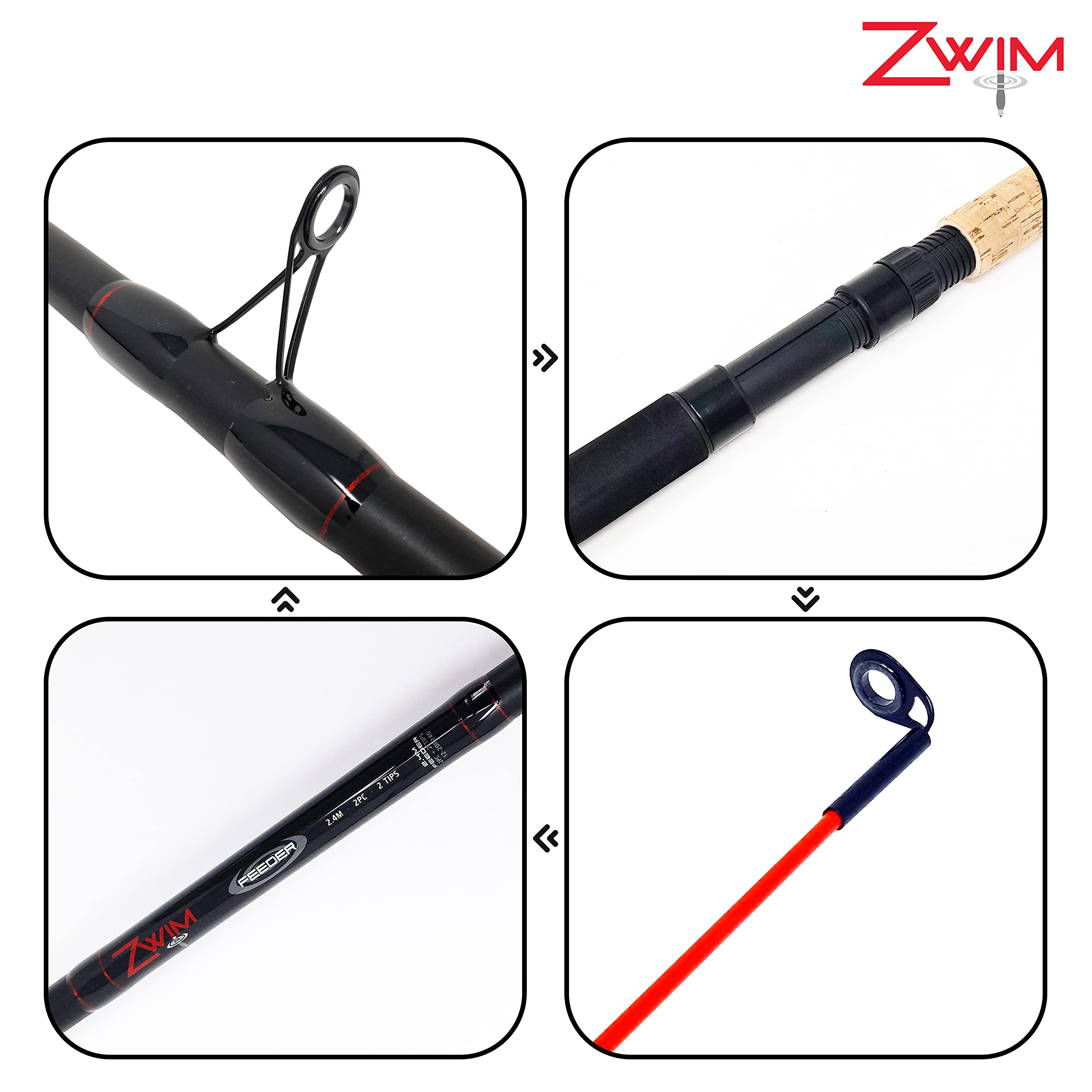2,4 m 2 pezzi Feeder canna da pesca/faretra/leger con 2 punte – 80 g peso di lancio 85 g & 141,7 g punte faretra – ideale per pesci di alimentazione inferiore [12-20F240]