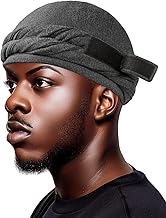 BEACE Turban for Men & Women, Silk Satin Lined Pre-Tied Halo Turban Durag Head Wrap Skull Cap Beanie Hair Cover for Sleeping