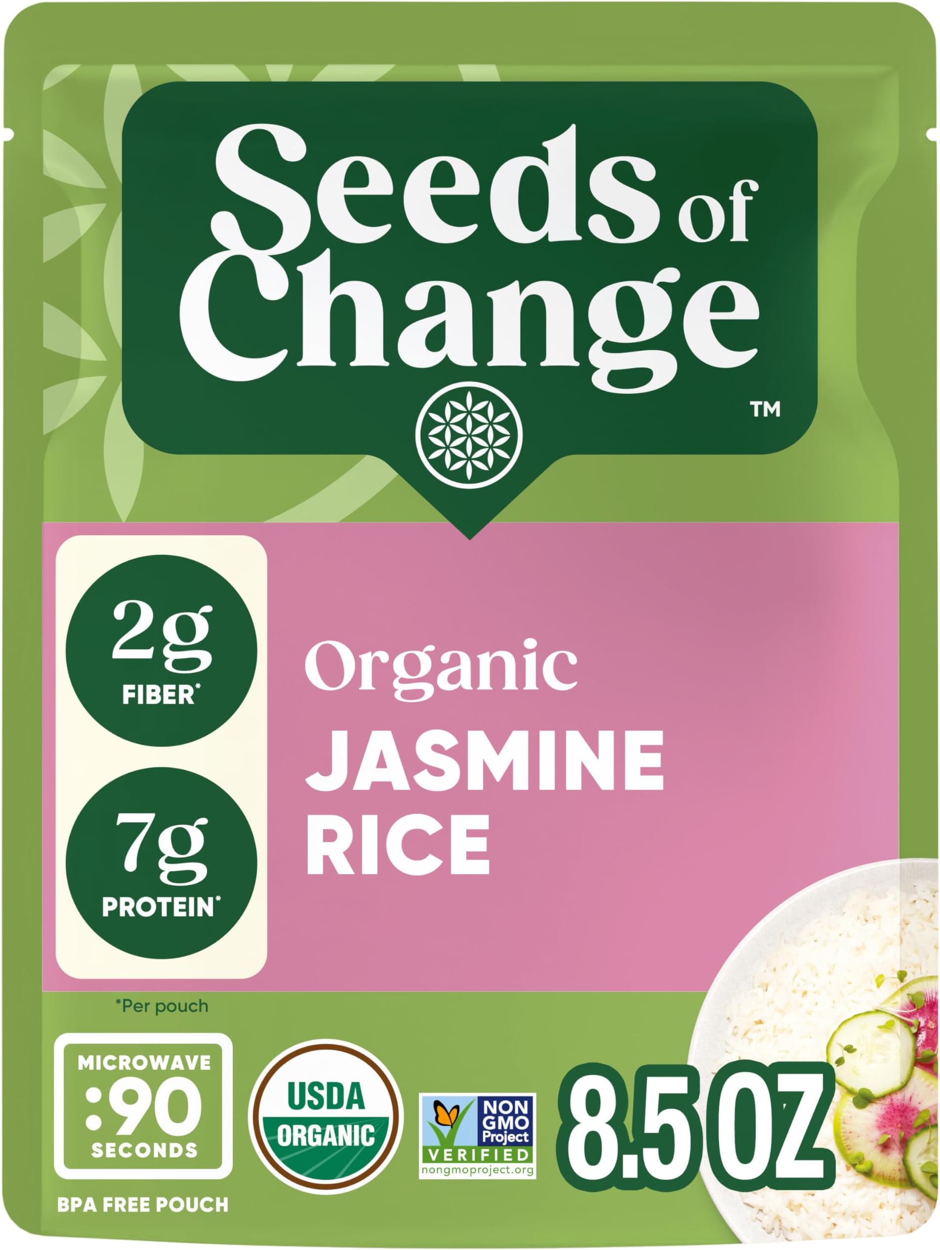 SEEDS OF CHANGE Certified Organic Jasmine Rice, Organic Food, 8.5 OZ Pouch