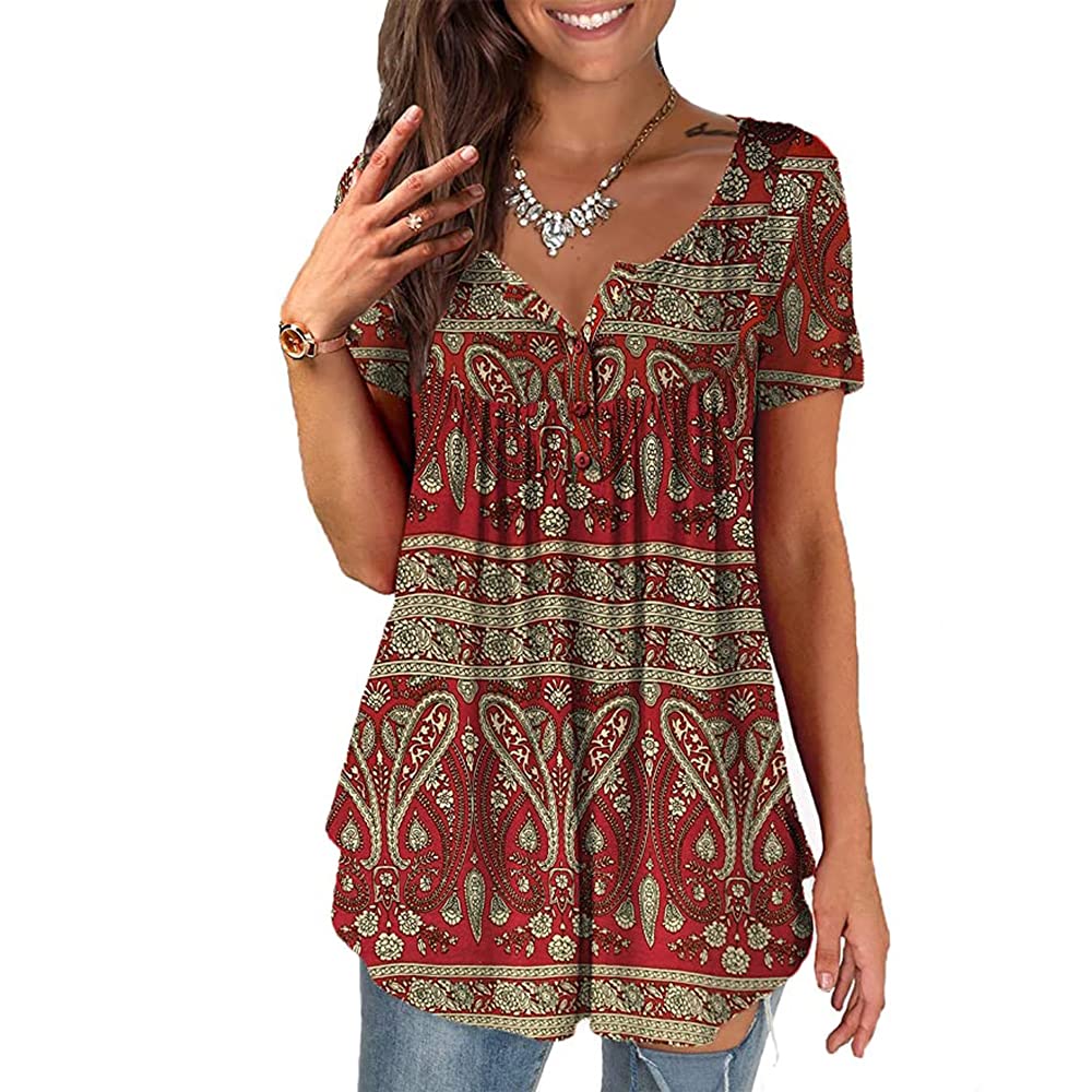 BAINA Camiseta para mujer con cuello en V, camiseta de verano, informal, holgada, tallas grandes, túnicas para mujer, camiseta larga, blusa de gran tamaño, manga corta, M - 4XL