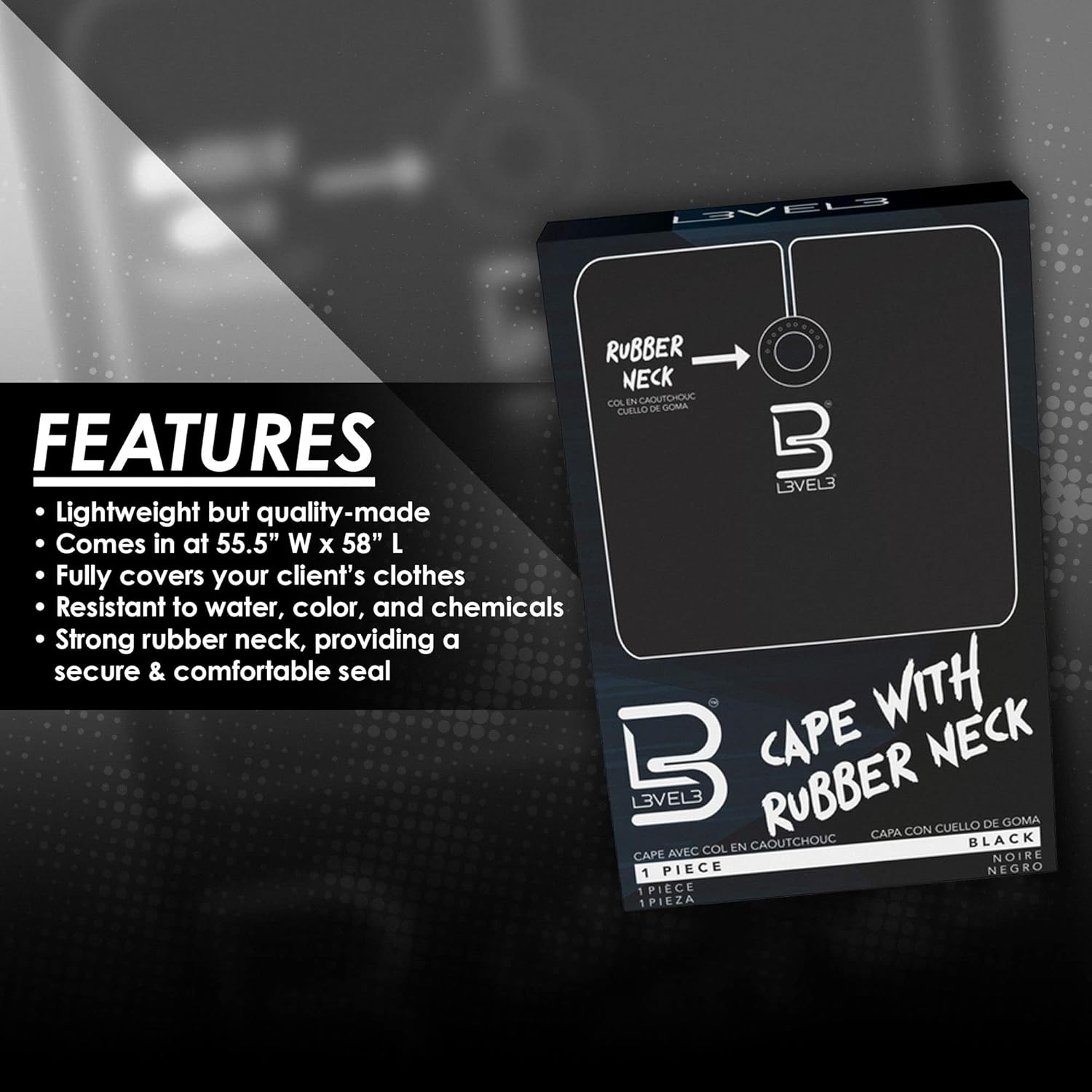 ラバーネック付きレベル3ケープ - 防水バーバーヘアカットケープ - プロのサロンスタイリストとバーバーアクセサリー