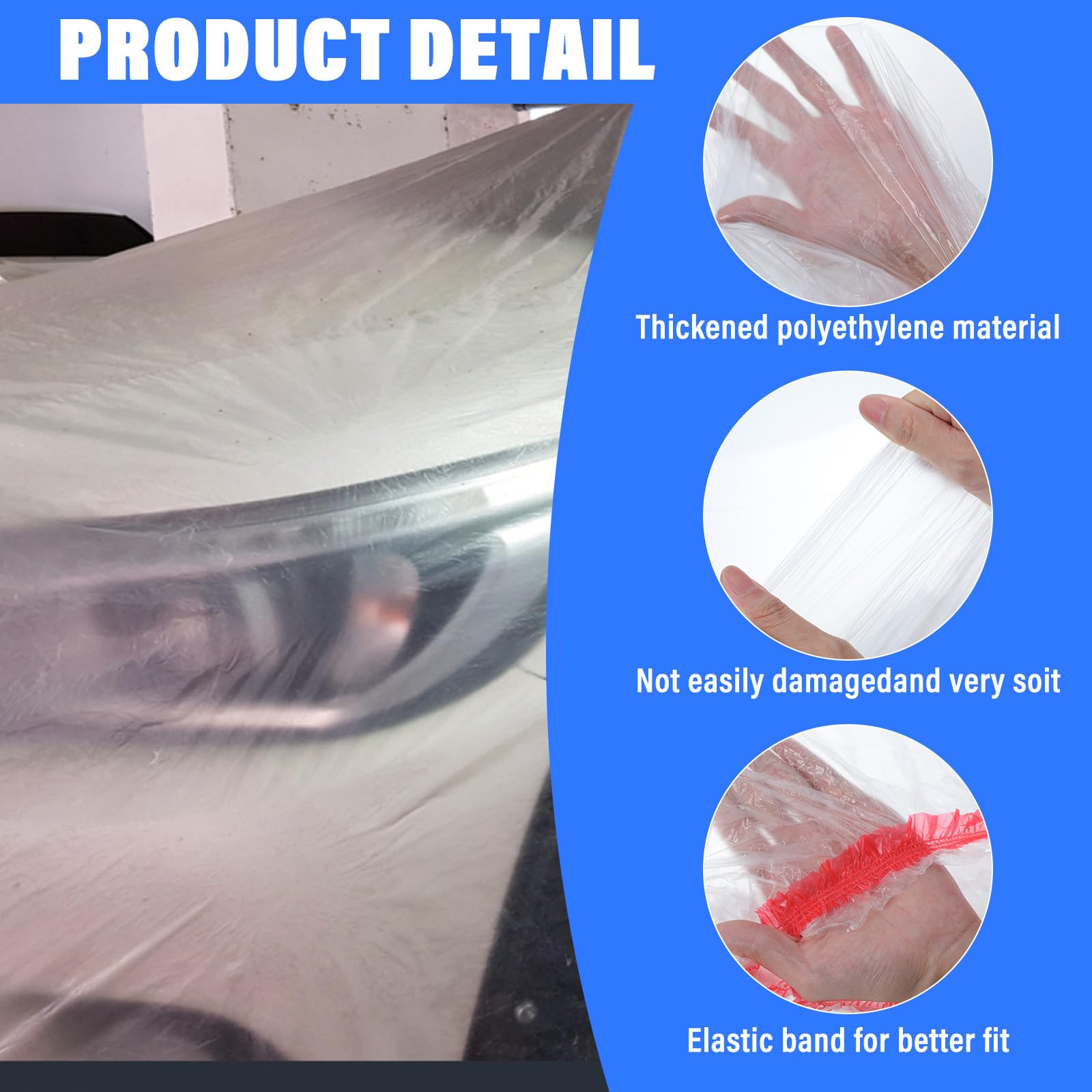 4 Pack Disposable Car Cover Clear Plastic Car Cover Universal Rain Dust Garage Covers with Elastic Band Medium — view 3