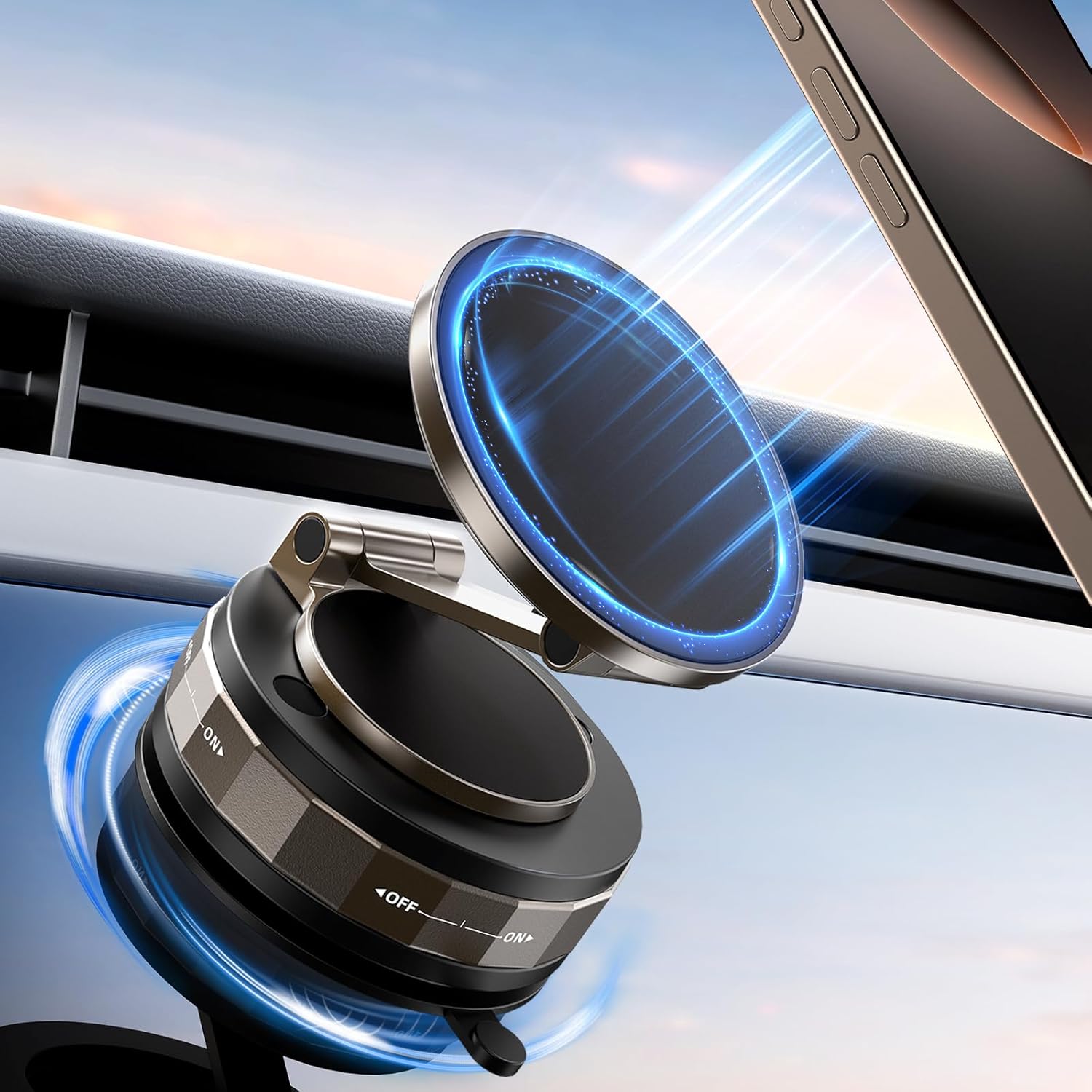 Vacuum Magnetic Phone Holder - Upgraded 360° Adjustable Nano Gel Suction Cup Phone Holder for MagSafe, Car Mount for Car/Gym/Kitchen, Compatible with iPhone, Android and All Smartphones