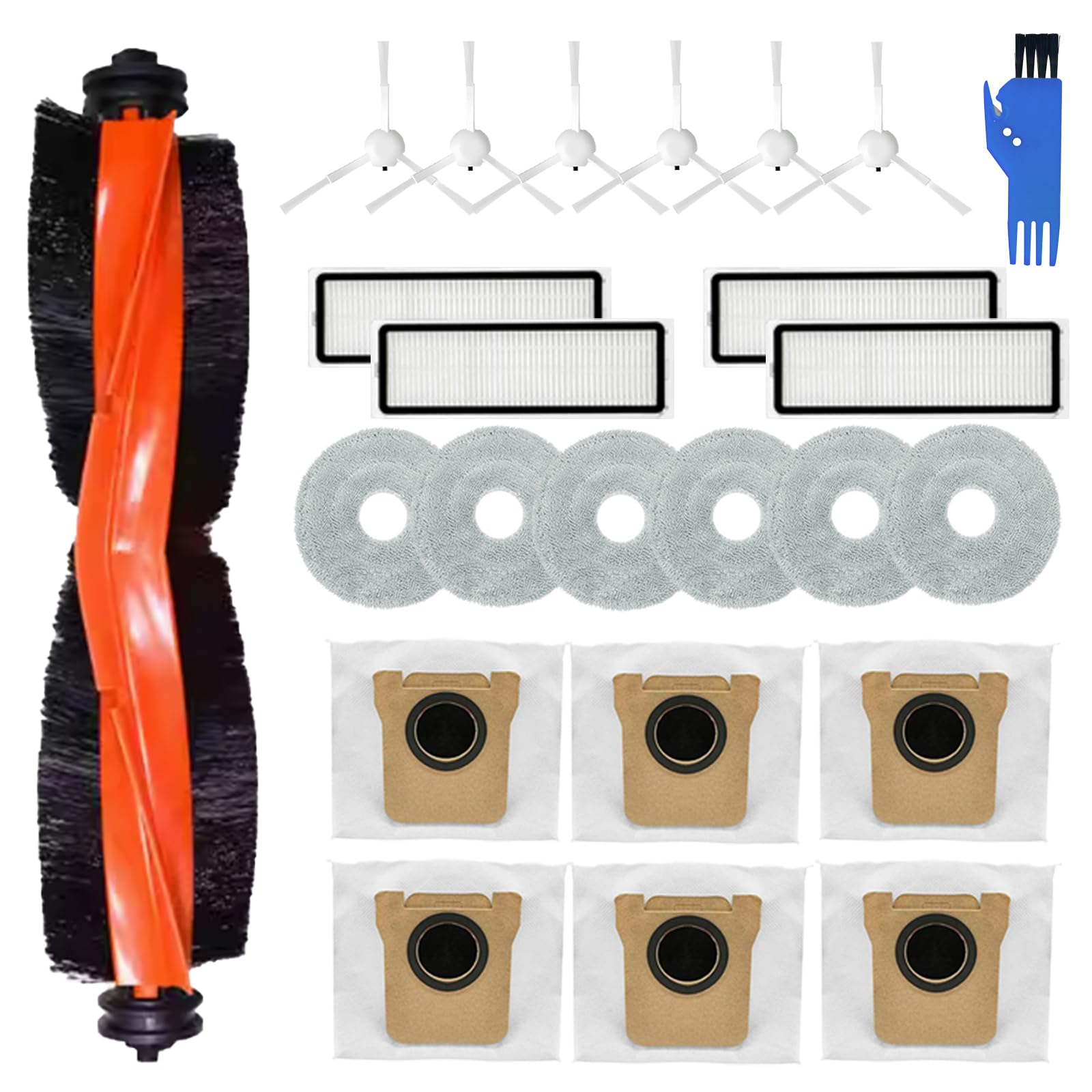 Set di Accessori per Xiaomi X20+/X10 Plus Robot Aspirapolvere, 1 Spazzola Principale, 4 Filtri Hepa, 6 Asciugamani, 6 Sacchi di Polvere, 6 Spazzole Laterali