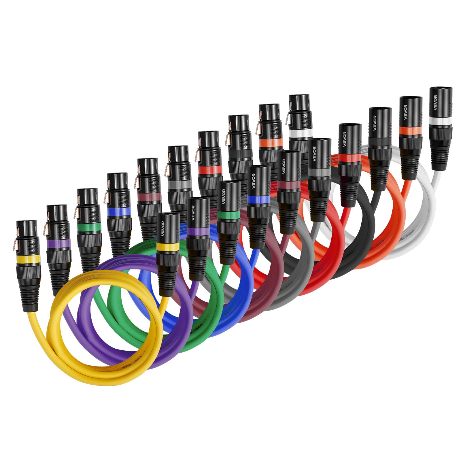 VEVOR Câble XLR 2 m, lot de 10, câble de microphone DMX mâles vers femelles symétriques blindés, cordon de haut-parleur XLR 3 broches plaqués or, pour éclairage de scène, amplificateur, mixeurs