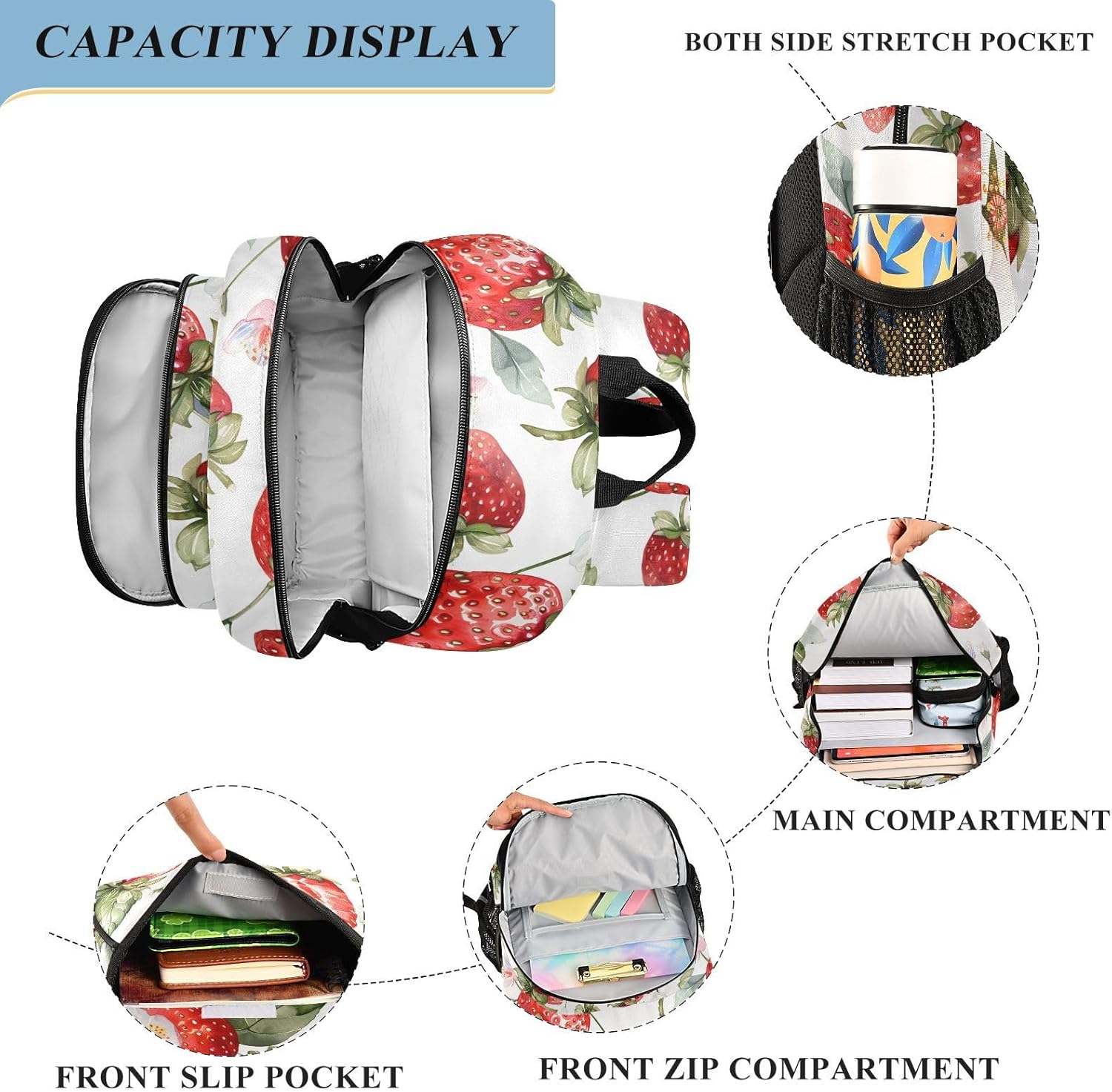 ALAZA Cute Watercolor Strawberries Kids Laptop Backpack 17 inch School Bookbag Back Pack Business Computer Bag Casual Daypack
