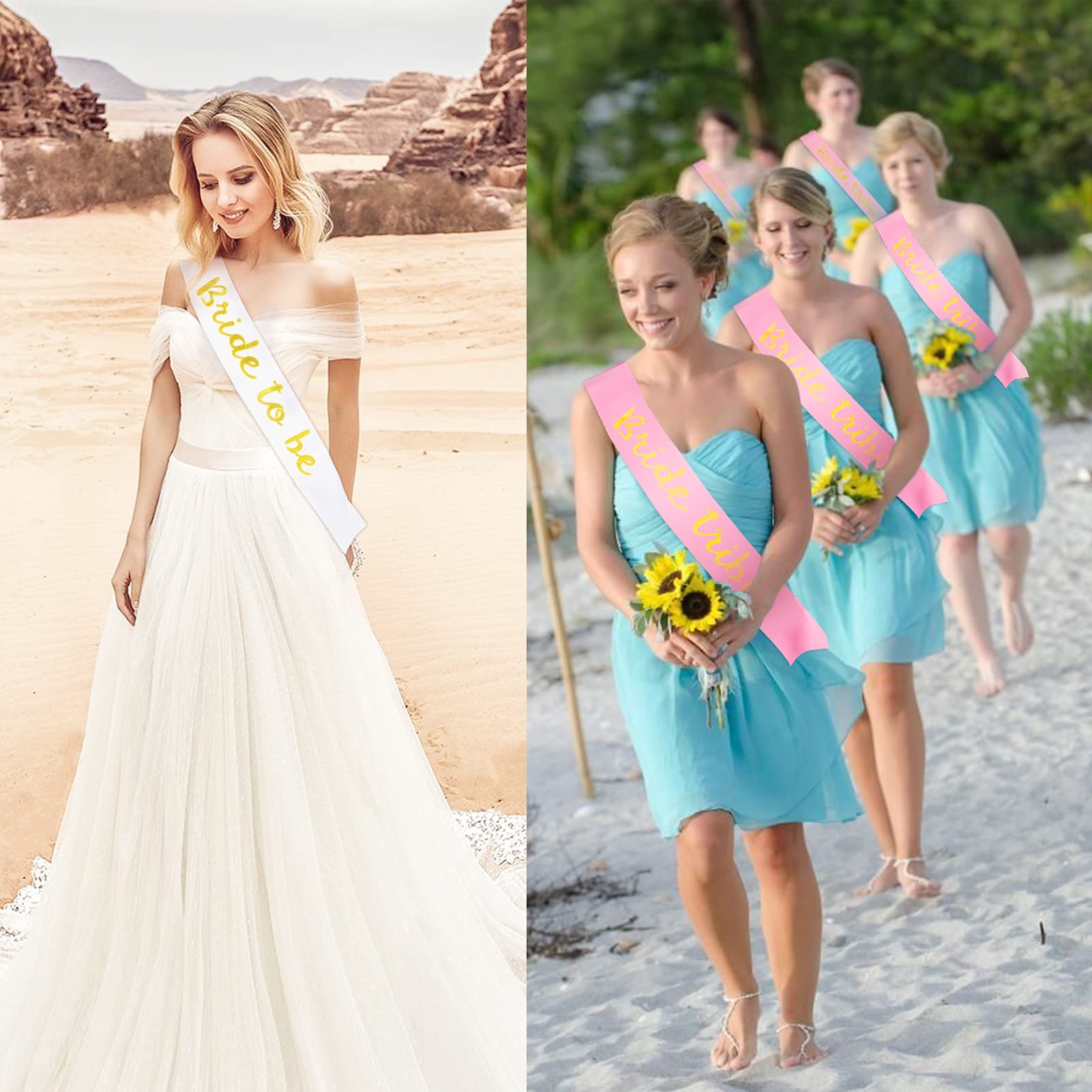 Set Di 8 Fasce Per Sposa E Damigelle - Addio Al Nubilato - Fascia "Bride" E 7 "Team Bride" In Tessuto Bianco