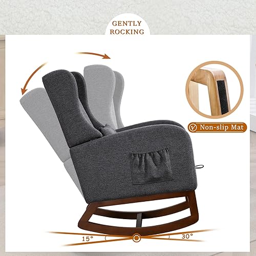 Miniatura 5 de Mecedora moderna para guardería, cómoda silla mecedora con reposapiés, silla de lectura decorativa con almohada y bolsillo, silla de descanso