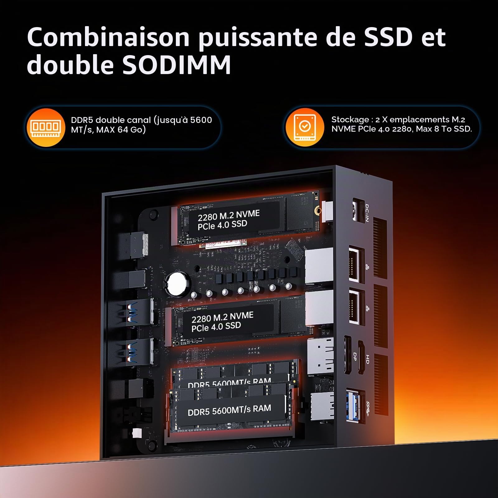 Thdeukoty Mini PC Ryzen AI 9 HX 370, 32 Go DDR5, SSD 1 to, Ordinateur de Bureau Gaming avec Double LAN 2,5 GHz, Ocu-Link, Windows 11 Pro, Wi-FI 7, Bluetooth 5.4, Triple Affichage, VESA