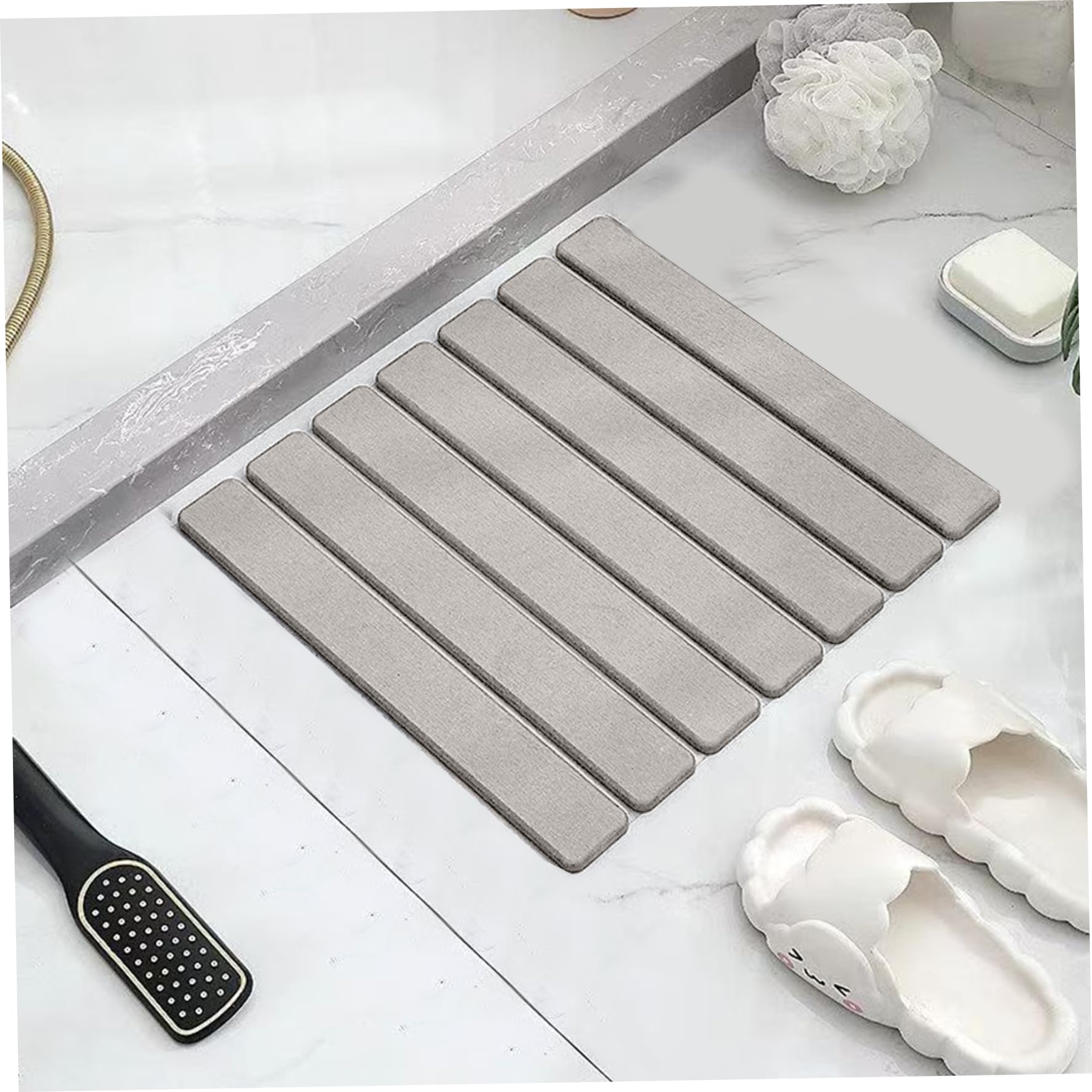 Jorzer Tappeto da bagno in pietra di diatomite, 40,6 x 30,5 cm, ultra assorbente, pieghevole e antiscivolo, per cucina, doccia, grigio chiaro