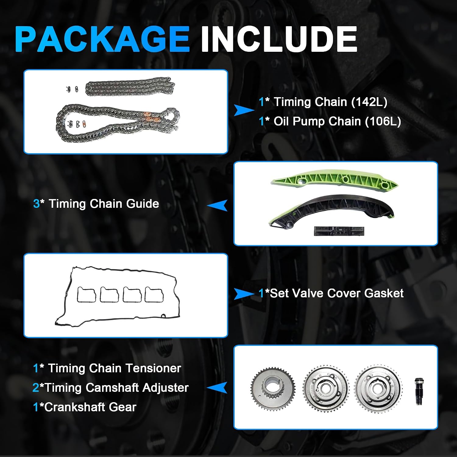 AUCERAMIC Timing Chain Kit with Camshaft Adjuster Compatible with Mercedes Benz M271 C180 C200 C250 W204 E200 E250 W212 SLK200 SLK250 1.8L L4 DOHC Turbo A2710501500 A2710502547 A2710503347