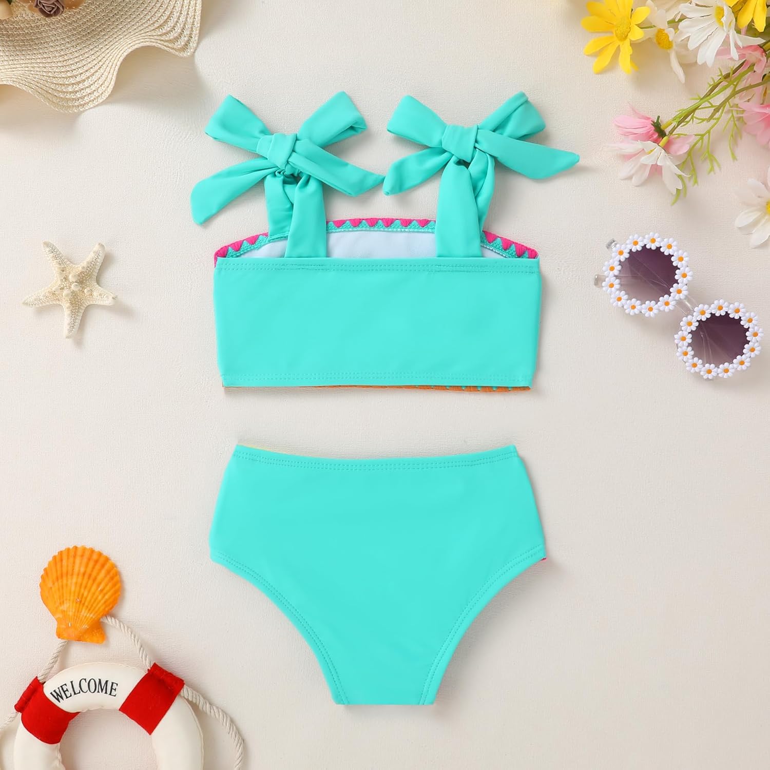 YOUNGER TREE Toddler Baby Girls Swimsuit Two Piece Solid Color Stripe Swimwear Summer Beach Bikini Bathing Suit - Image 4