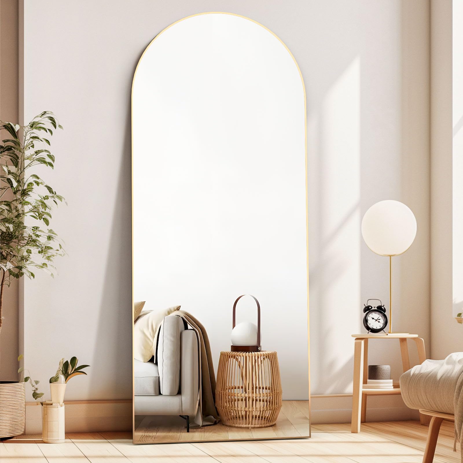 CASSILANDO Arched Full Length Mirror 65" × 24", Floor Big Standing Mirror, Against Wall for Bedroom,Dressing and Wall-Mounted Thin Frame Mirror, Gold