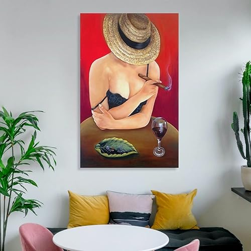 Miniatura 6 de Póster abstracto de mujer cigarro cubano con vino, póster de arte cubano, pinturas artísticas en lienzo, decoración de pared, decoración del hogar,