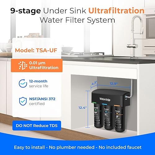 Miniatura 2 de Waterdrop WD-TSA-UF 0.01 μm Filtro de agua ultrafiltración debajo del fregadero, Sistema de filtración de agua debajo del fregadero de 9 etapas,
