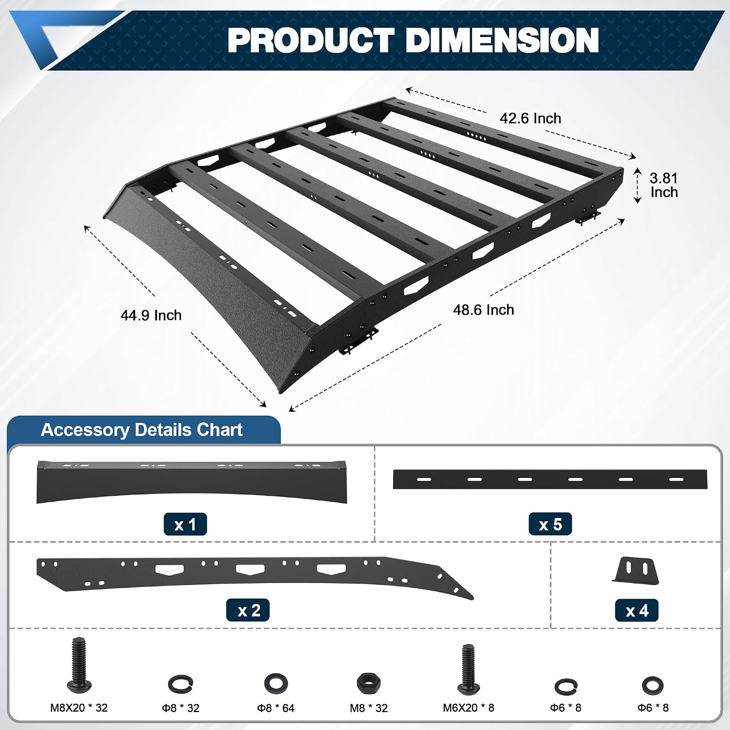 Roof Rack for 2005-2023 Toyota Tacoma Access Cab, Full Platform Roof Rack, Heavy Duty Steel Rooftop Cargo Rack, Bolt-On Installation, 300 LB Capacity