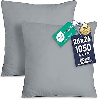 Utopia Bedding Throw Pillows Insert (Pack of 2, Grey) - 26 x 26 Inches Bed and Couch Pillows - Indoor Decorative Pillows