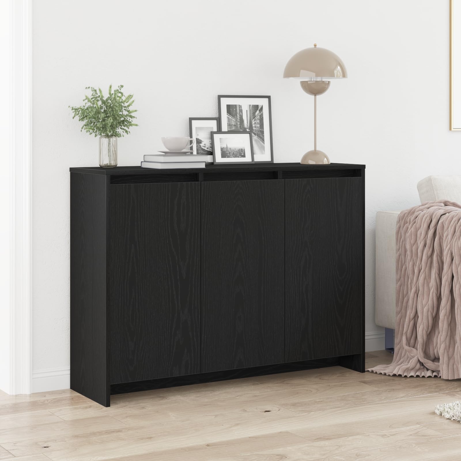 Credenza nera, 102 x 29,5 x 75 cm, comò in legno