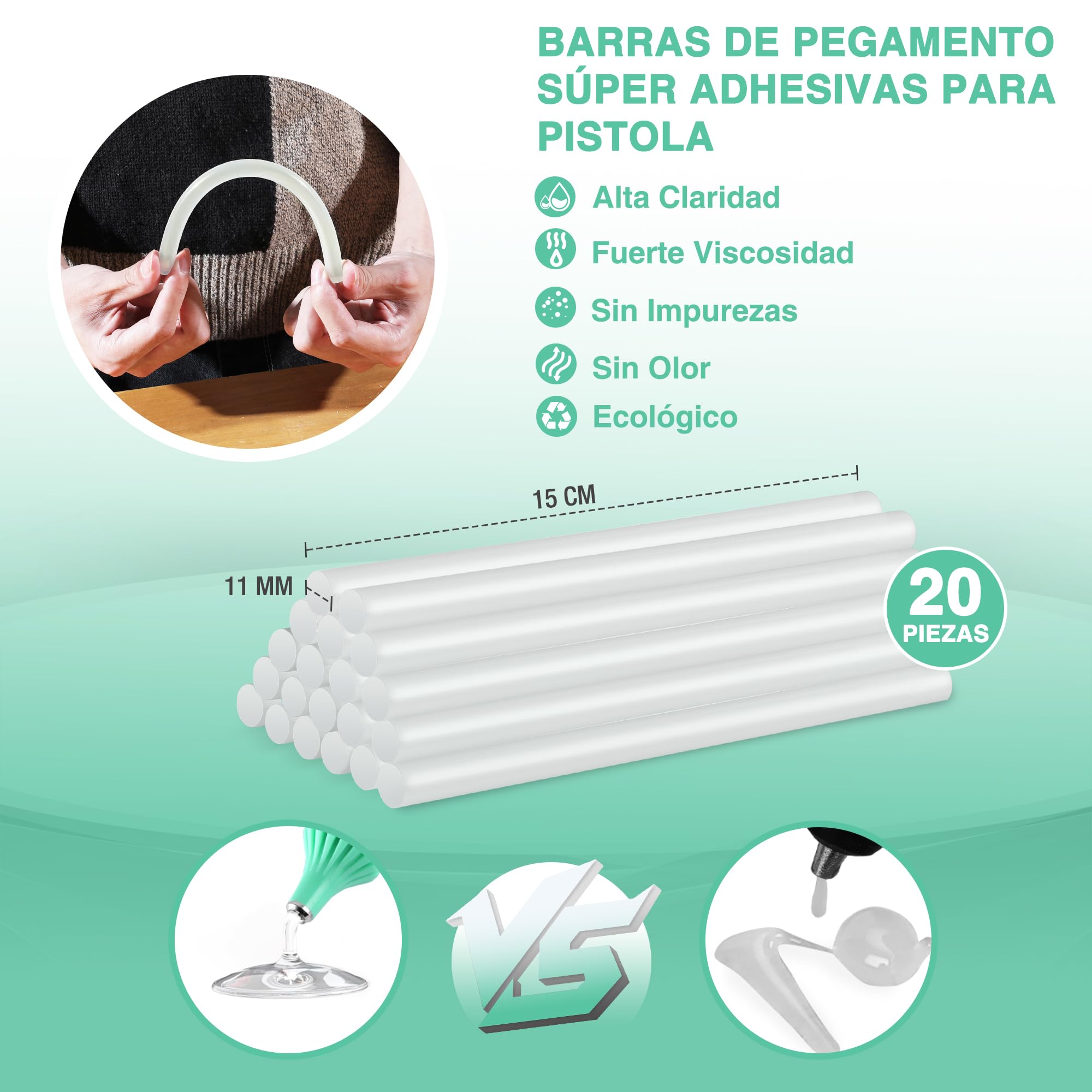 HAUSHOF Pistola de Silicona Caliente 20V Inalámbrica, Pistola de Pegamento a Batería, 12 g/min, Incluye 20 Barras 11×150 mm, para Manualidades y Reparaciones